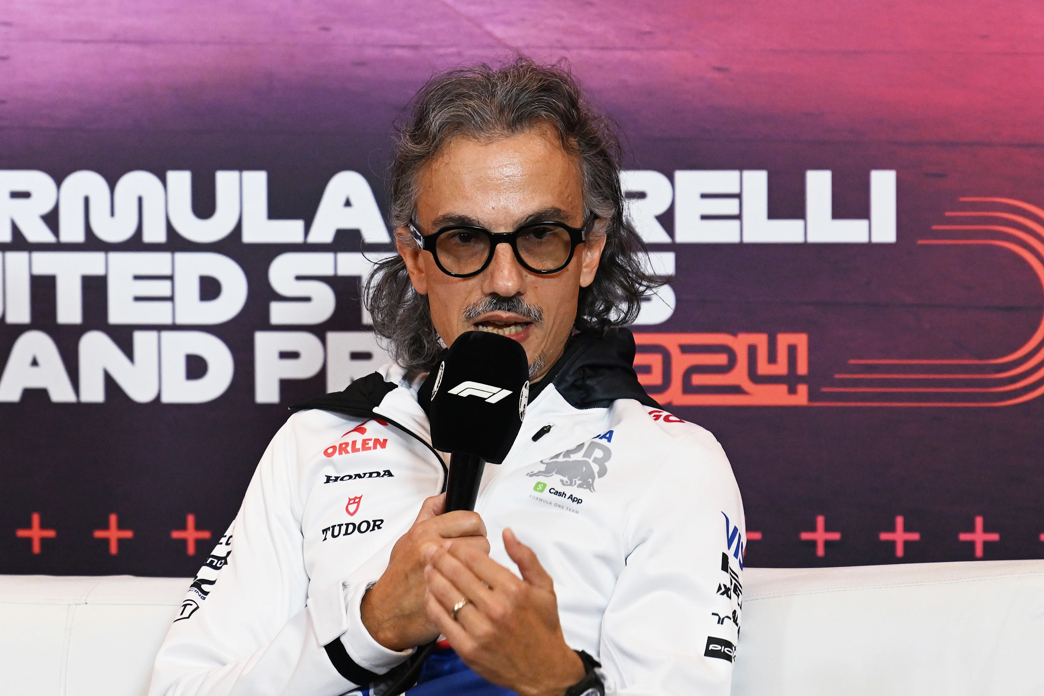 AUSTIN, TEXAS - OCTOBER 18: Laurent Mekies, Team Principal of Visa Cash App RB attends the Team Principals Press Conference after practice ahead of the F1 Grand Prix of United States at Circuit of The Americas on October 18, 2024 in Austin, Texas. (Photo by Mark Sutton/Getty Images)