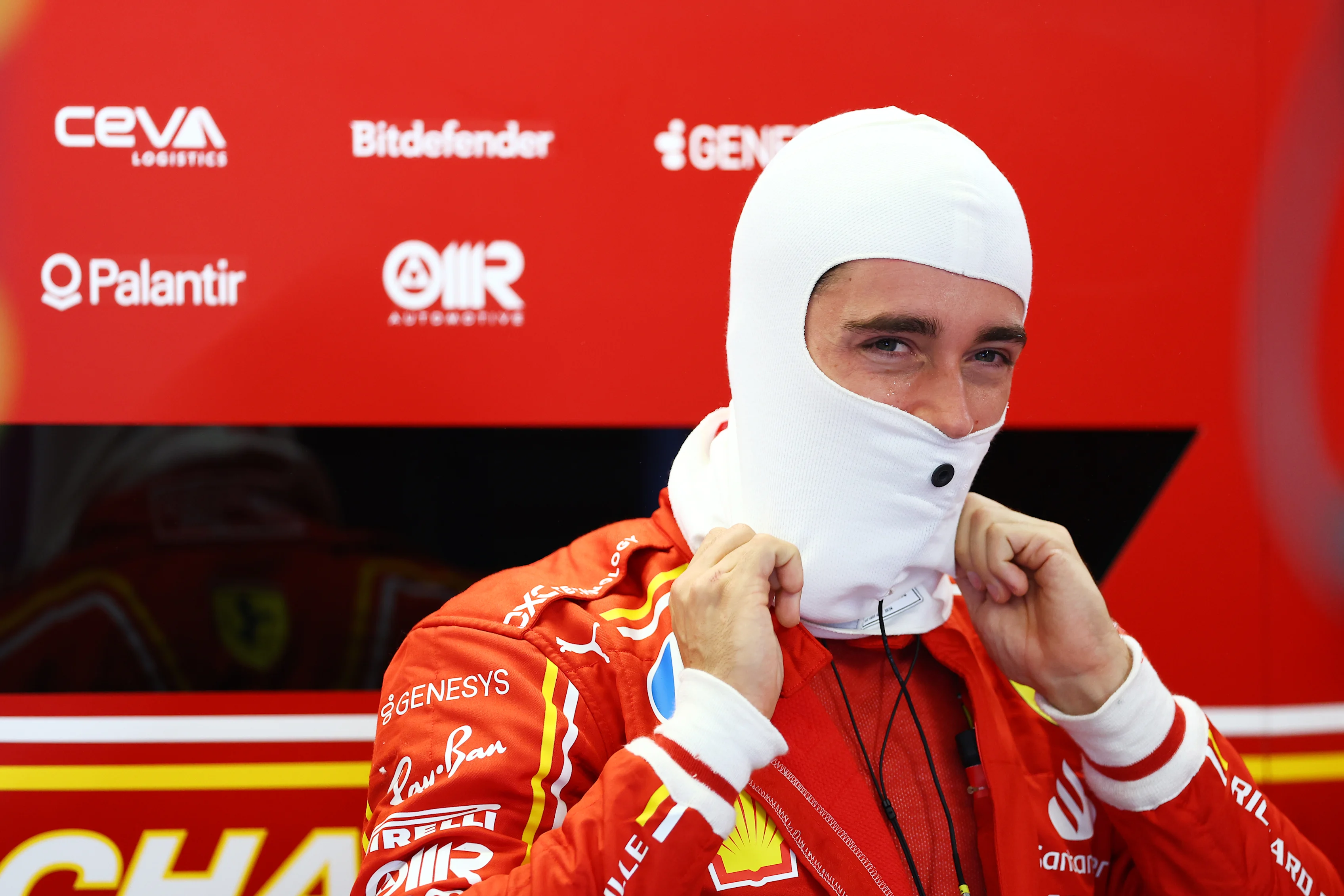 AUSTIN, TEXAS - OCTOBER 18: Charles Leclerc of Monaco and Ferrari prepares to drive in the garage during Sprint Qualifying ahead of the F1 Grand Prix of United States at Circuit of The Americas on October 18, 2024 in Austin, Texas. (Photo by Bryn Lennon - Formula 1/Formula 1 via Getty Images)