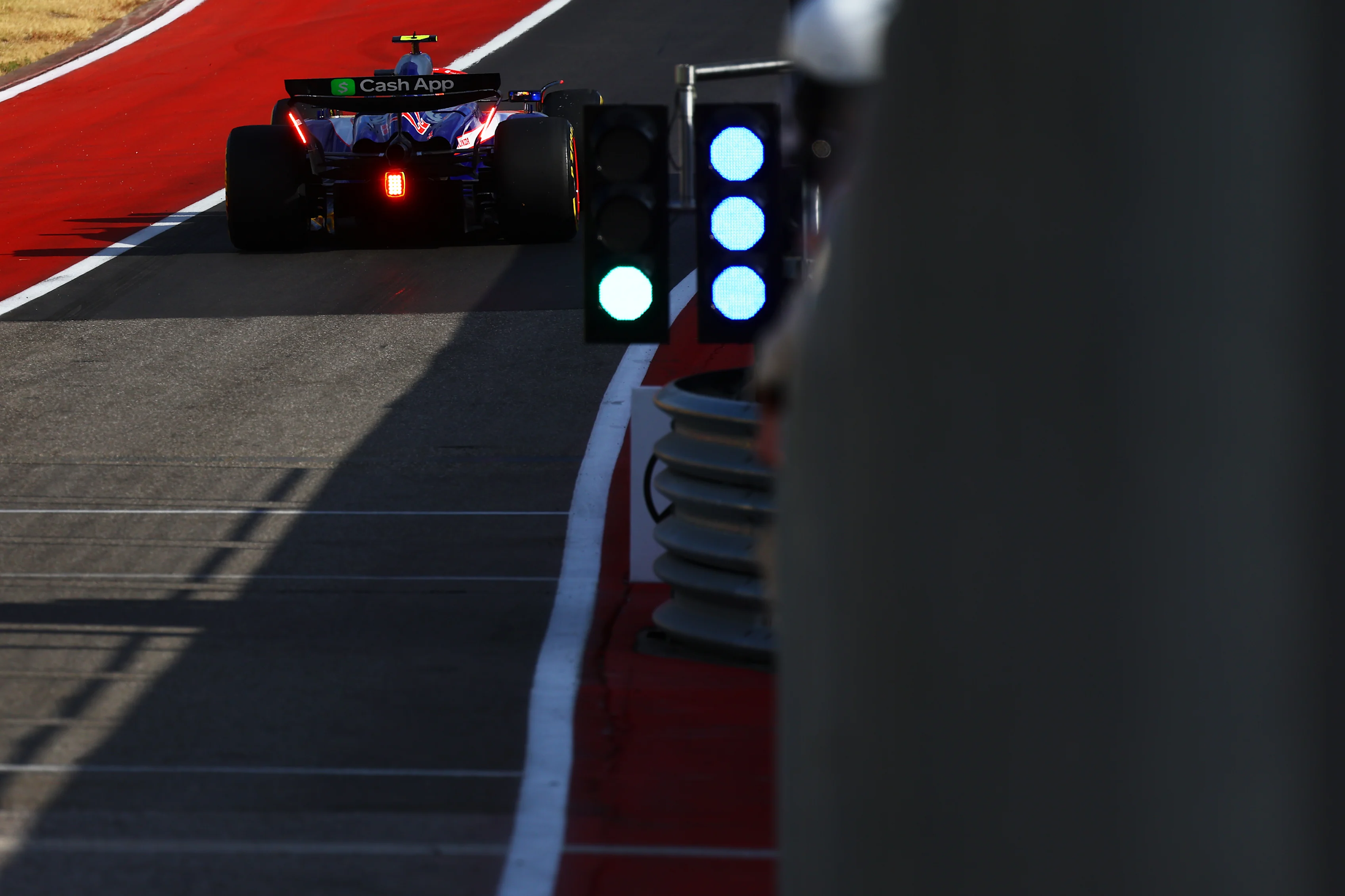 AUSTIN, TEXAS - OCTOBER 18: Yuki Tsunoda of Japan driving the (22) Visa Cash App RB VCARB 01 in the Pitlane during Sprint Qualifying ahead of the F1 Grand Prix of United States at Circuit of The Americas on October 18, 2024 in Austin, Texas. (Photo by Mark Thompson/Getty Images)