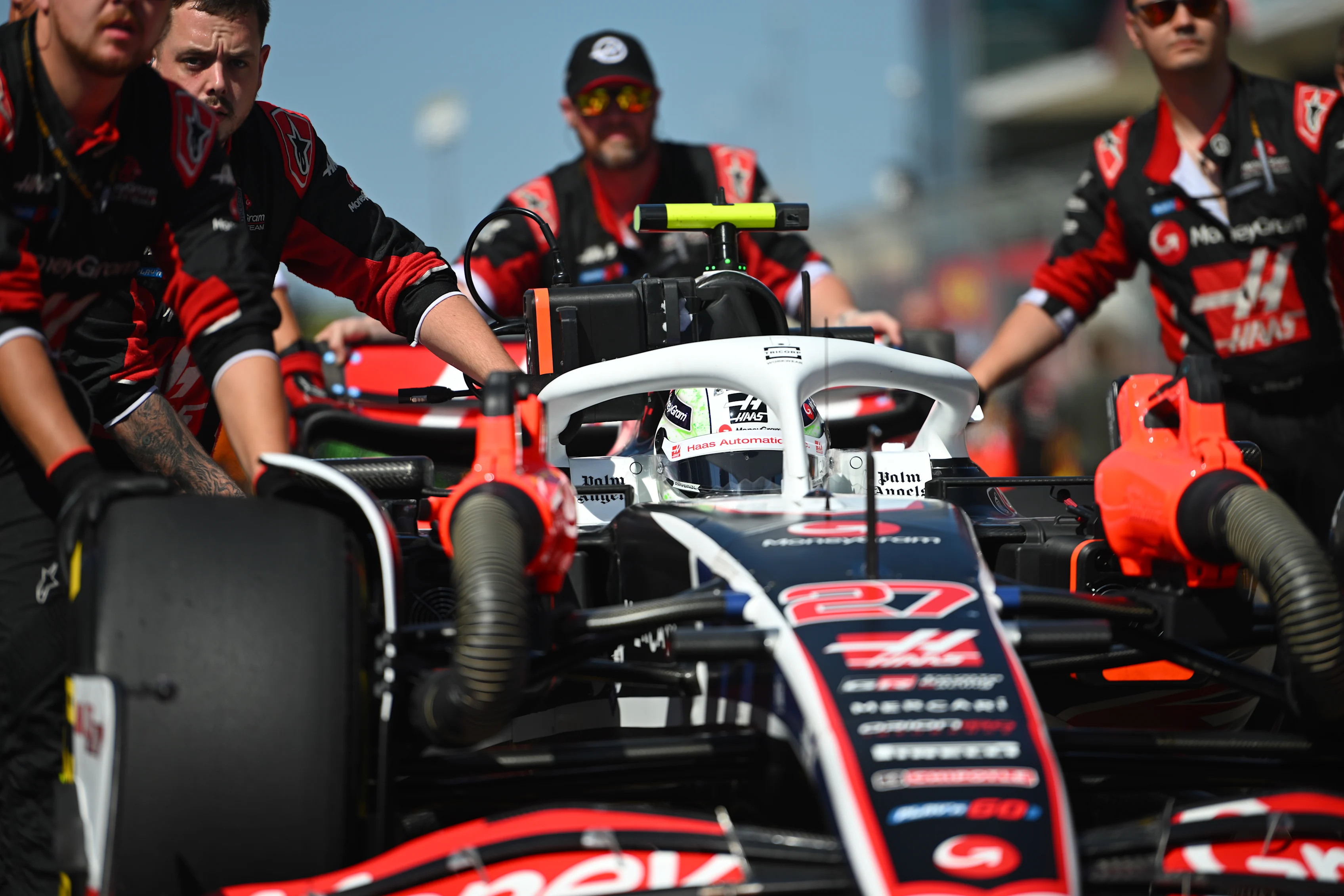 AUSTIN, TEXAS - OCTOBER 19: Nico Hulkenberg of Germany and Haas F1 prepares to drive on the grid during the Sprint ahead of the F1 Grand Prix of United States at Circuit of The Americas on October 19, 2024 in Austin, Texas. (Photo by Rudy Carezzevoli/Getty Images)