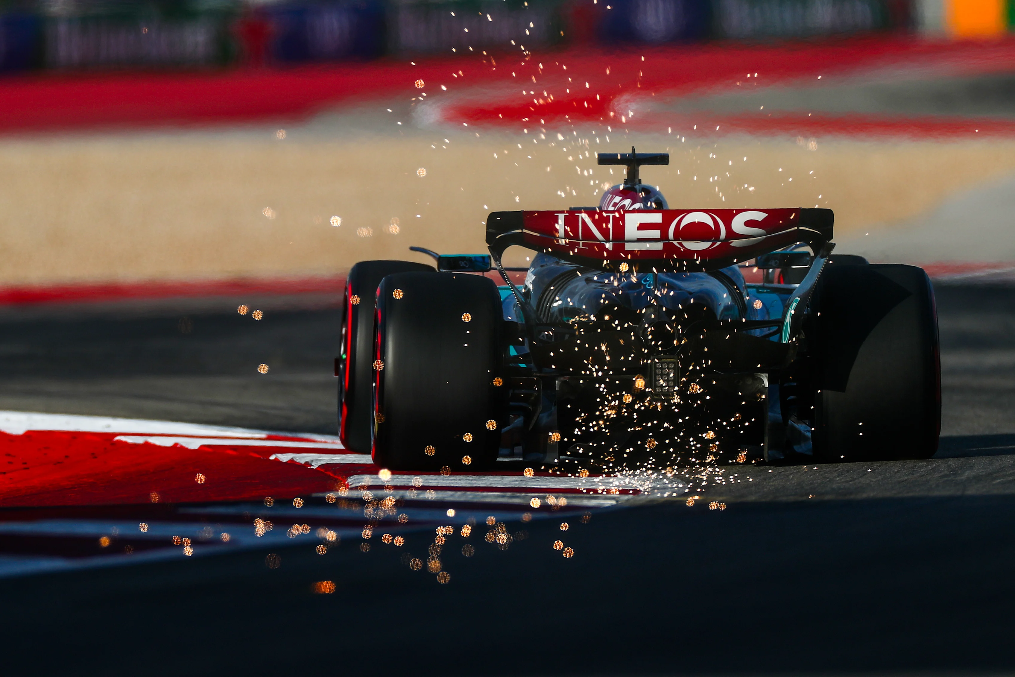 AUSTIN, TEXAS - OCTOBER 19: George Russell of Mercedes and Great Britain  during qualifying ahead of the F1 Grand Prix of United States at Circuit of The Americas on October 19, 2024 in Austin, Texas. (Photo by Peter Fox - Formula 1/Formula 1 via Getty Images)