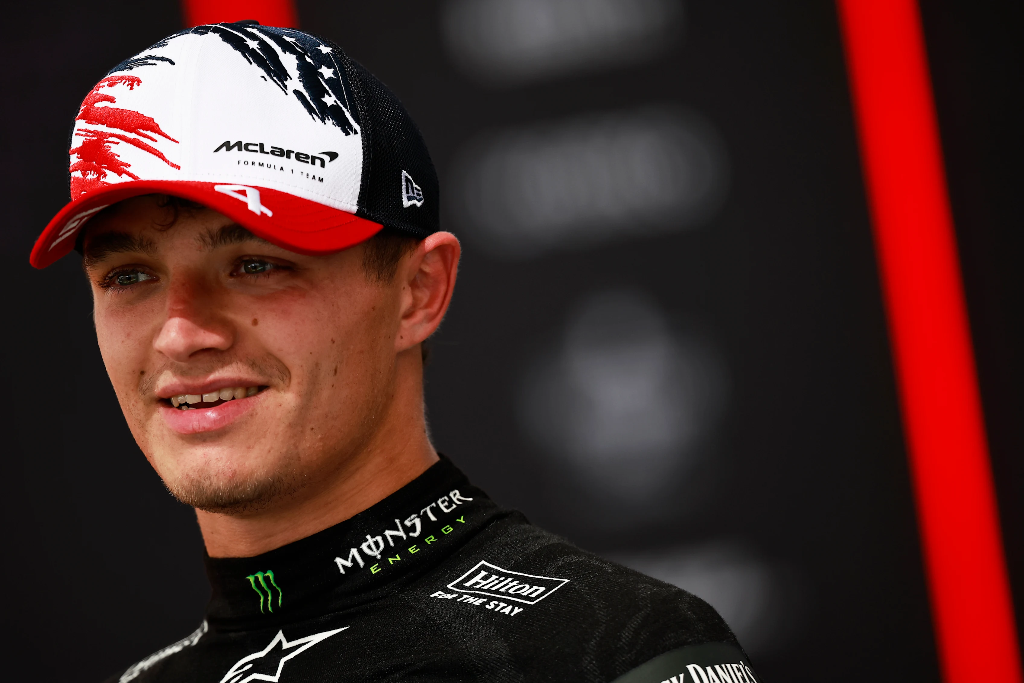 AUSTIN, TEXAS - OCTOBER 19: Third placed Lando Norris of Great Britain and McLaren talks to the media in parc ferme after the Sprint ahead of the F1 Grand Prix of United States at Circuit of The Americas on October 19, 2024 in Austin, Texas. (Photo by Chris Graythen/Getty Images)