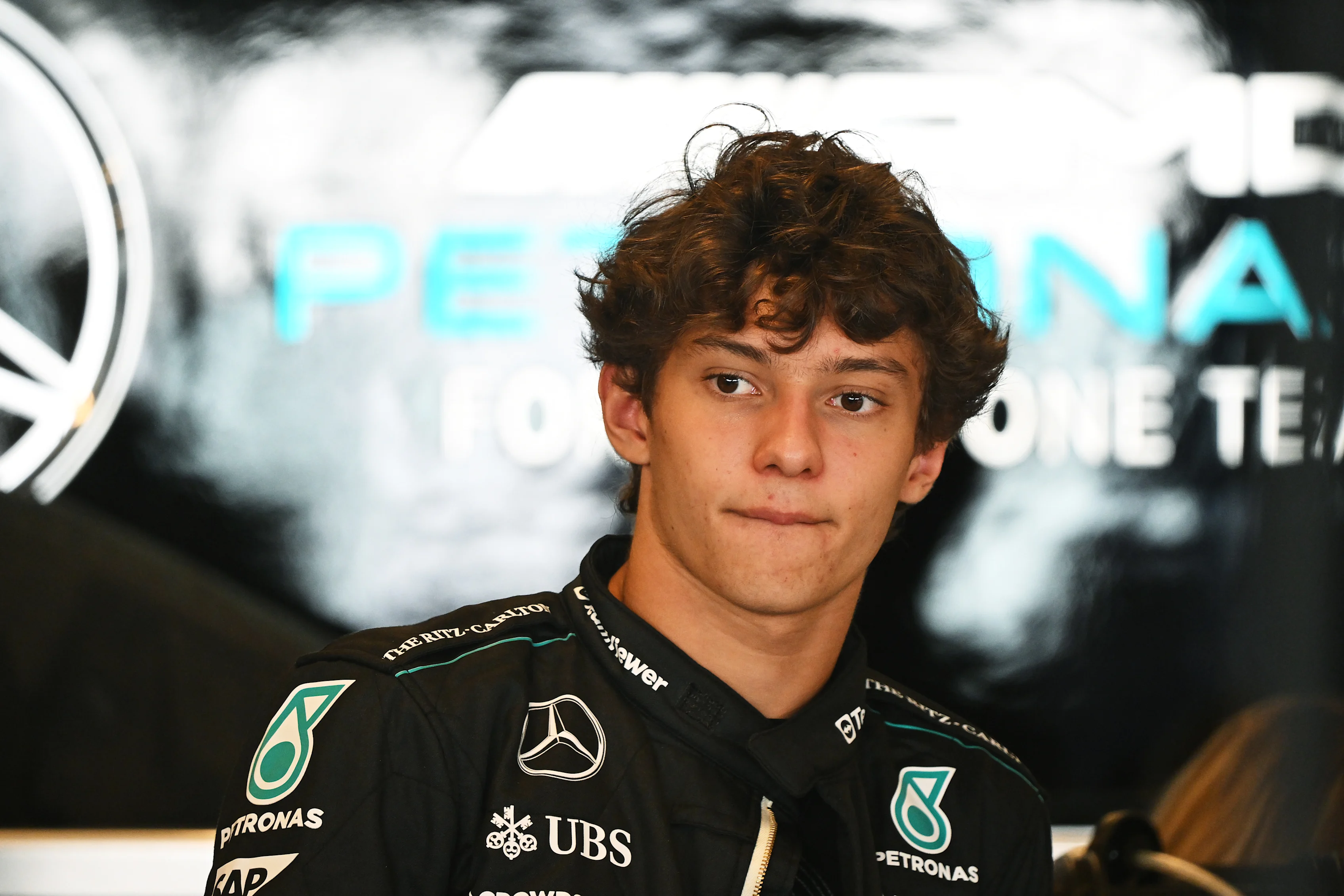 ABU DHABI, UNITED ARAB EMIRATES - DECEMBER 10: Andrea Kimi Antonelli of Italy and Mercedes looks on