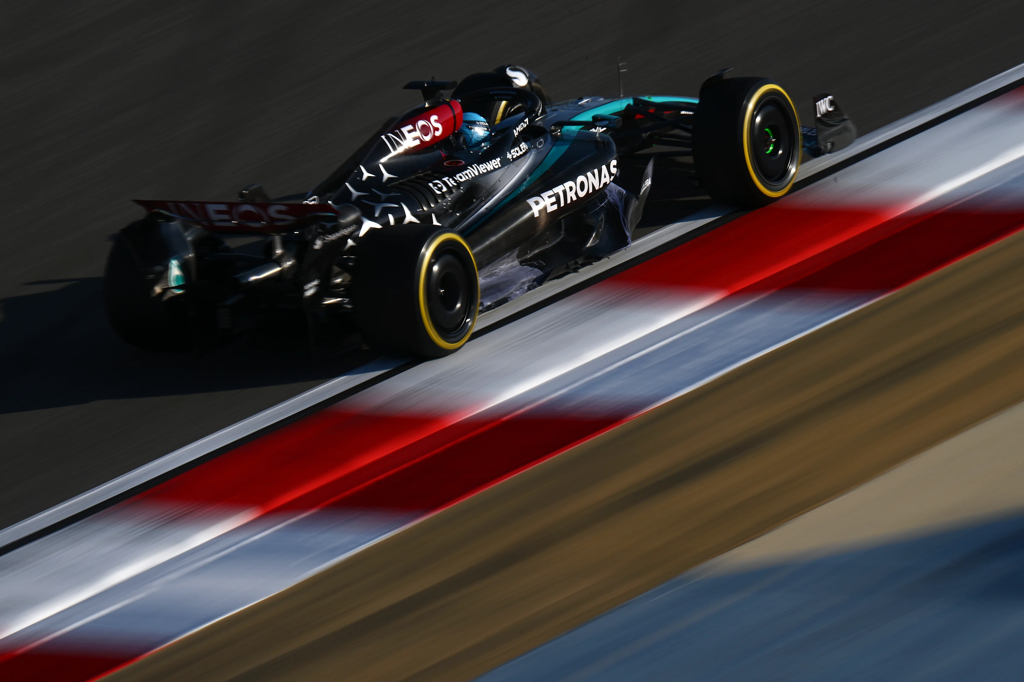 BAHRAIN, BAHRAIN - FEBRUARY 21: George Russell of Great Britain driving the (63) Mercedes AMG