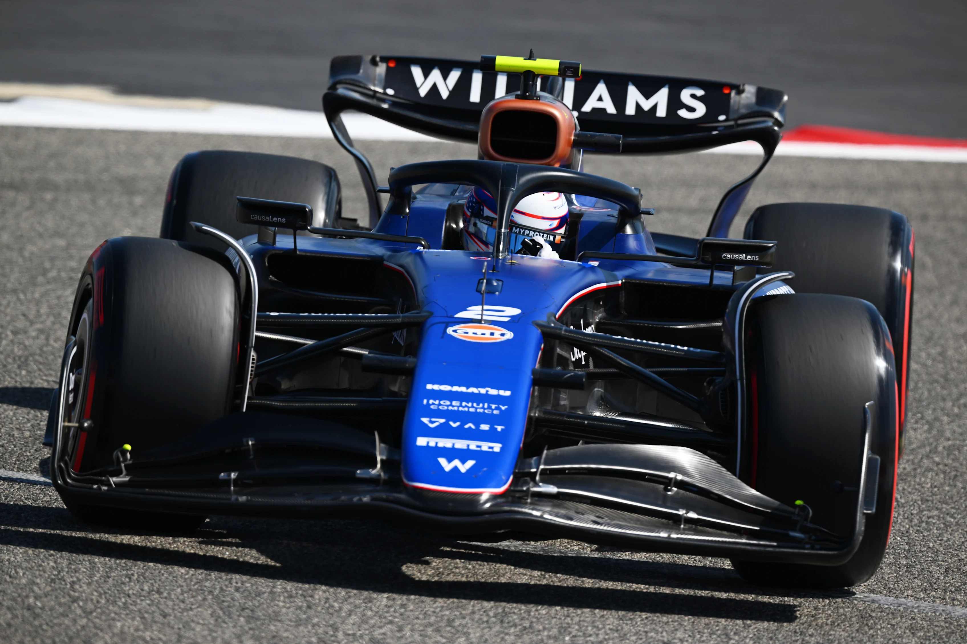 BAHRAIN, BAHRAIN - FEBRUARY 22: Logan Sargeant of United States driving the (2) Williams FW46