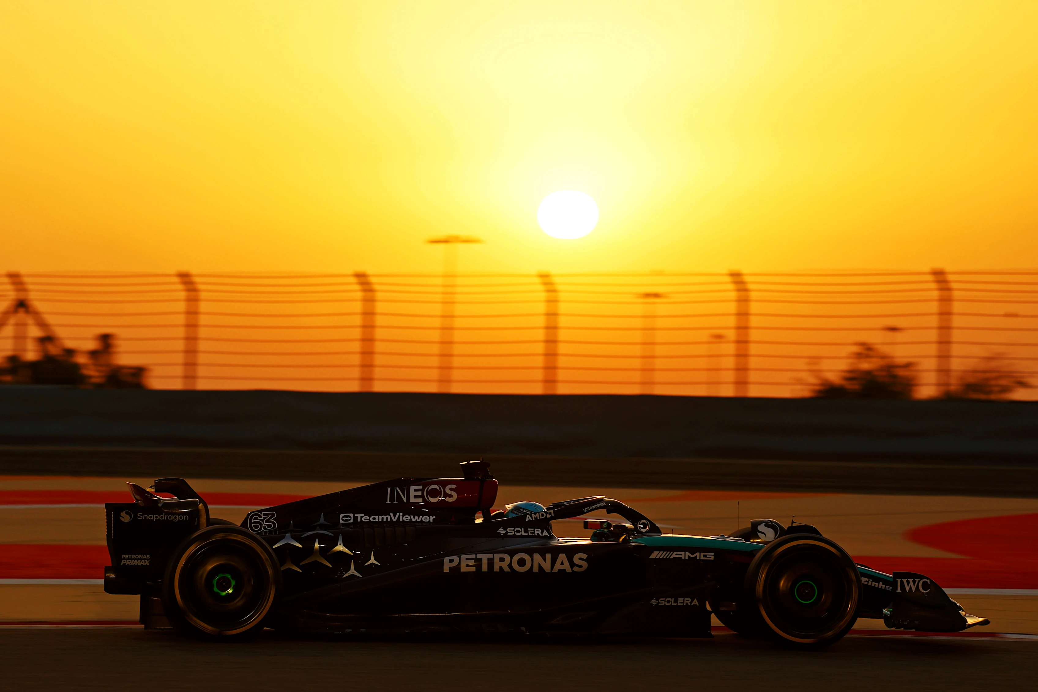 BAHRAIN, BAHRAIN - FEBRUARY 23: George Russell of Great Britain driving the (63) Mercedes AMG