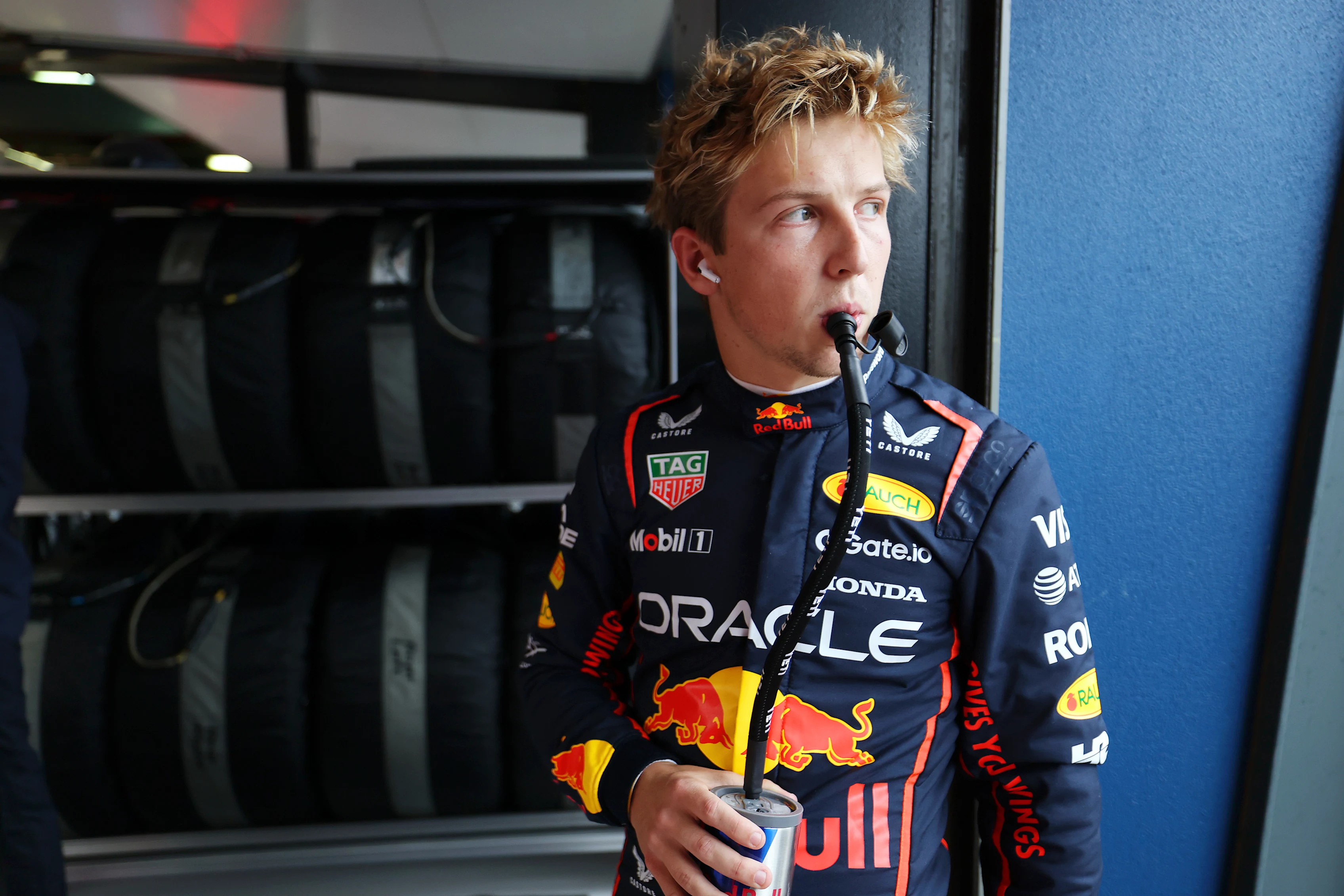 MELBOURNE, AUSTRALIA - MARCH 16: Liam Lawson of New Zealand and Oracle Red Bull Racing looks on