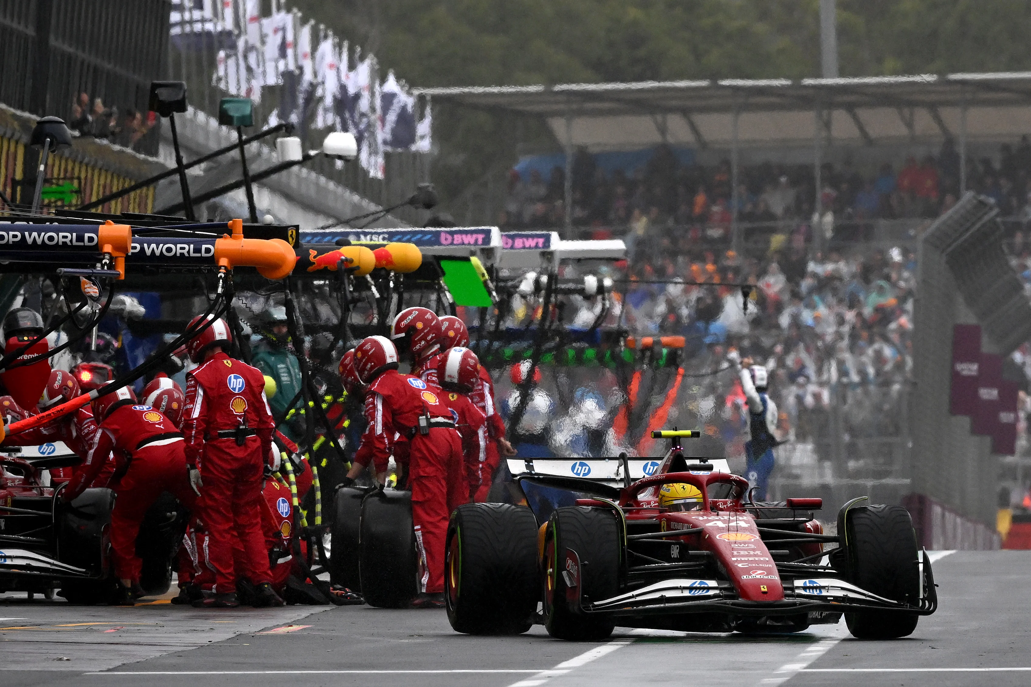 MELBOURNE, AUSTRALIA - MARCH 16: Lewis Hamilton of Great Britain driving the (44) Scuderia Ferrari