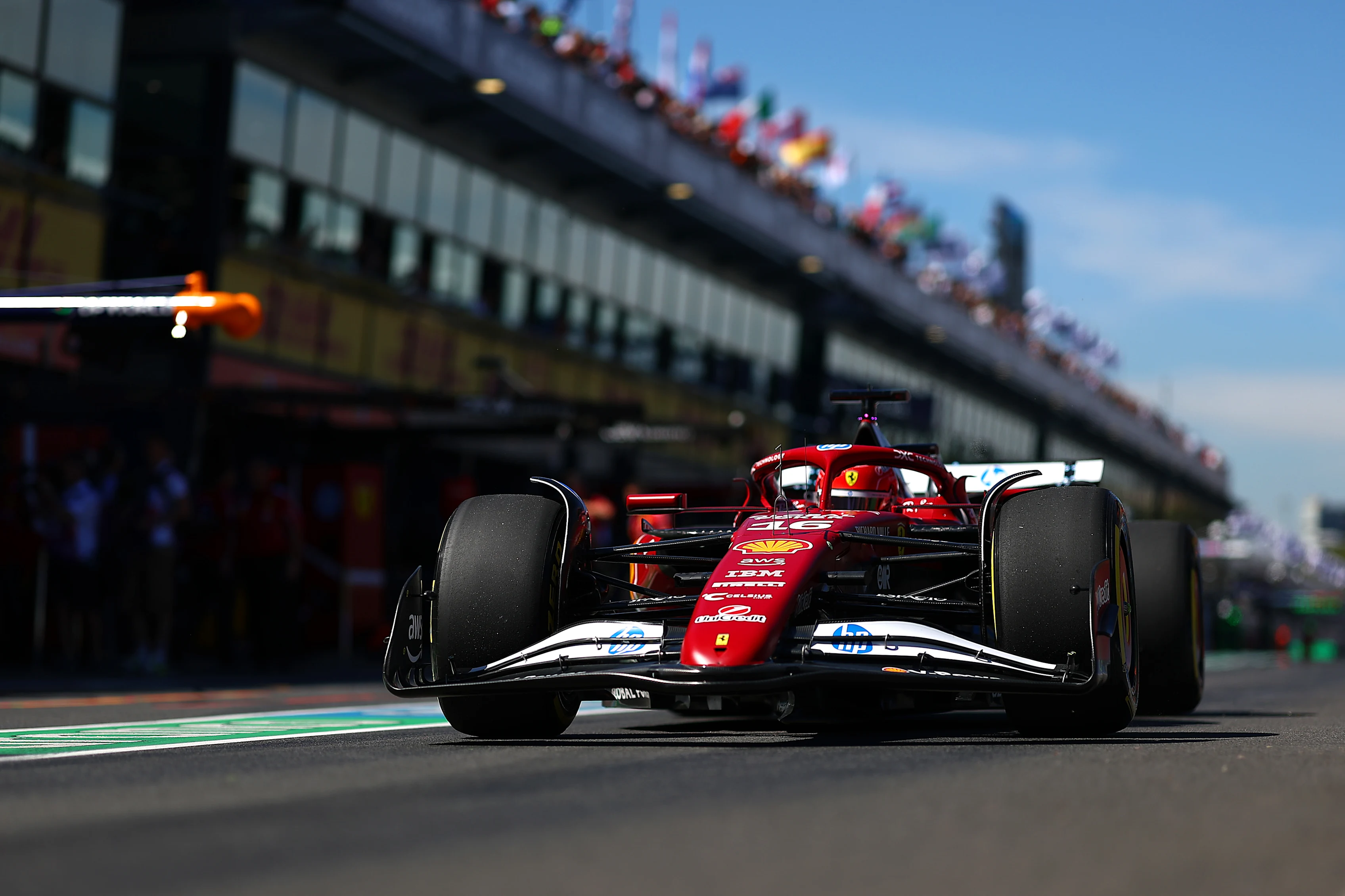 MELBOURNE, AUSTRALIA - MARCH 14: Charles Leclerc of Monaco driving the (16) Scuderia Ferrari SF-25 in the Pitlane during practice ahead of the F1 Grand Prix of Australia at Albert Park Grand Prix Circuit on March 14, 2025 in Melbourne, Australia. (Photo by Bryn Lennon - Formula 1/Formula 1 via Getty Images)