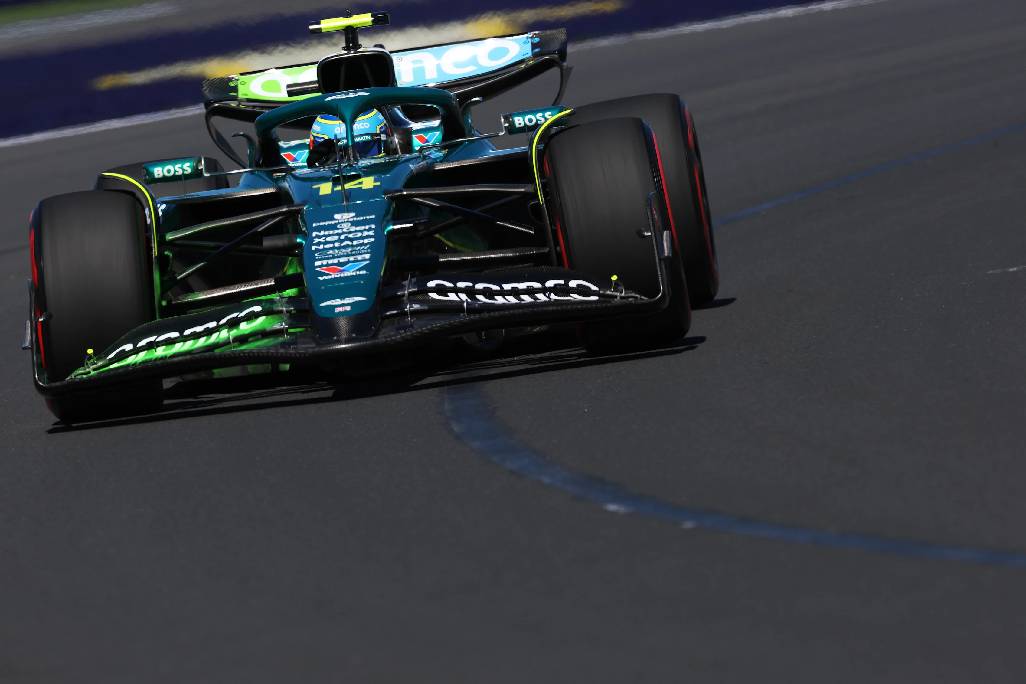 MELBOURNE, AUSTRALIA - MARCH 14: Fernando Alonso of Spain driving the (14) Aston Martin F1 Team AMR25 Mercedes on track during practice ahead of the F1 Grand Prix of Australia at Albert Park Grand Prix Circuit on March 14, 2025 in Melbourne, Australia. (Photo by Mark Thompson/Getty Images)
