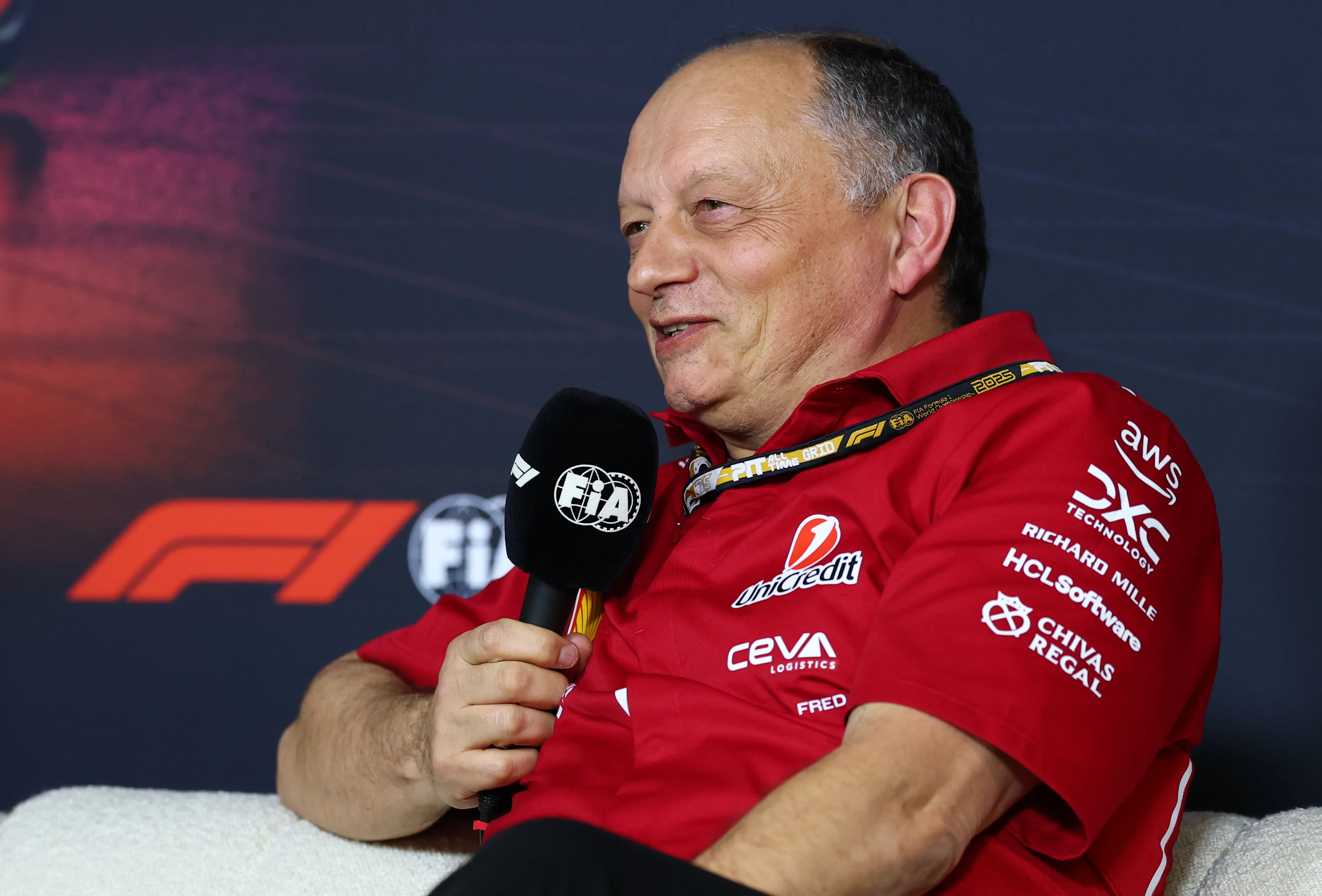MELBOURNE, AUSTRALIA - MARCH 14: Frederic Vasseur, Team Principal of Scuderia Ferrari in the Press Conference during practice ahead of the F1 Grand Prix of Australia at Albert Park Grand Prix Circuit on March 14, 2025 in Melbourne, Australia. (Photo by Clive Rose/Getty Images)