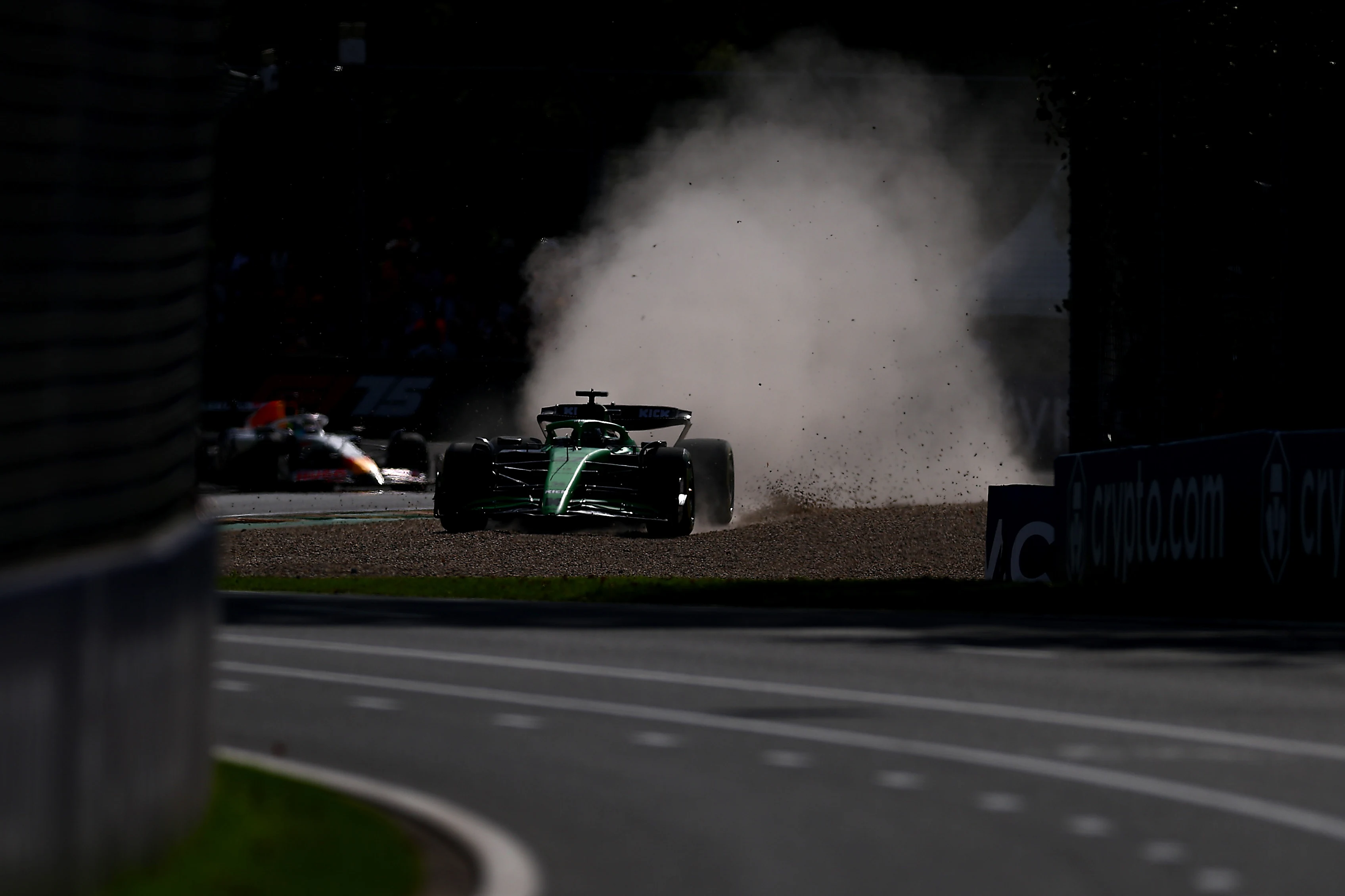 MELBOURNE, AUSTRALIA - MARCH 14: Nico Hulkenberg of Germany driving the (27) Kick Sauber C45 Ferrari runs through the gravel during practice ahead of the F1 Grand Prix of Australia at Albert Park Grand Prix Circuit on March 14, 2025 in Melbourne, Australia. (Photo by Bryn Lennon - Formula 1/Formula 1 via Getty Images)