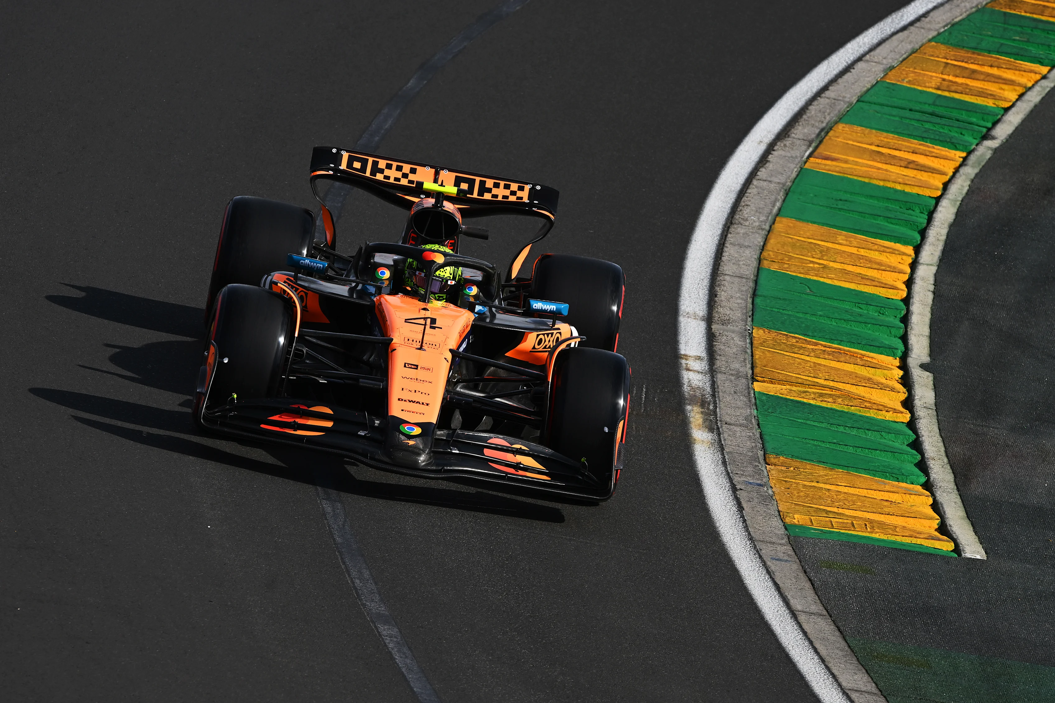 MELBOURNE, AUSTRALIA - MARCH 14: Lando Norris of Great Britain driving the (4) McLaren MCL39 Mercedes on track during practice ahead of the F1 Grand Prix of Australia at Albert Park Grand Prix Circuit on March 14, 2025 in Melbourne, Australia. (Photo by Rudy Carezzevoli/Getty Images)