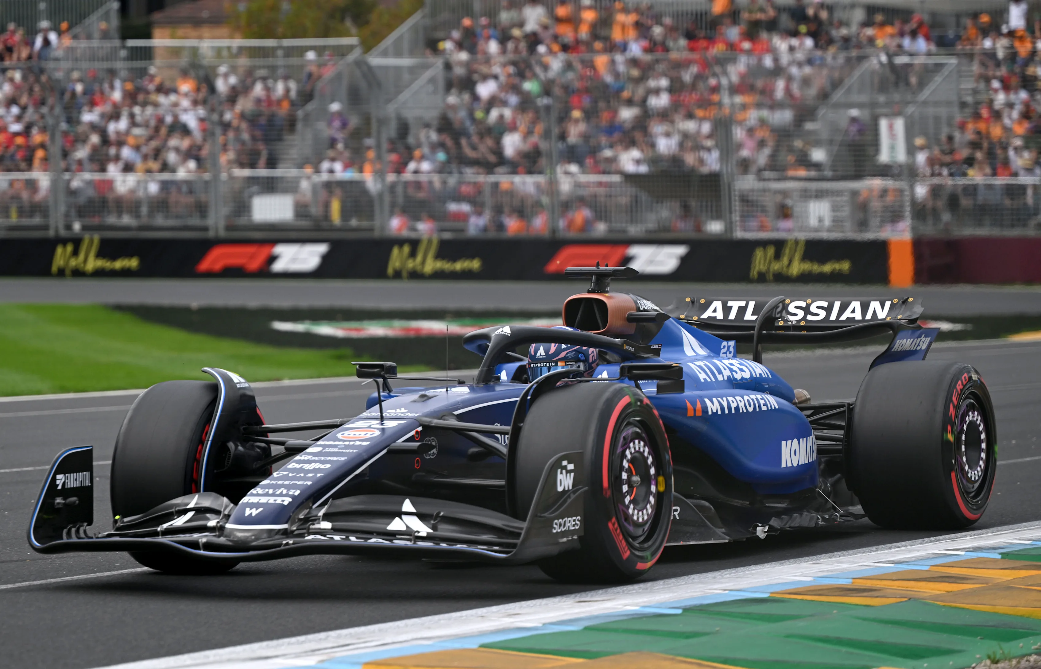 Alexander Albon driving the (23) Williams FW47 Mercedes on track during qualifying for the F1 Grand Prix of Australia at Albert Park Grand Prix Circuit on March 15, 2025 in Melbourne, Australia. (Photo by Mark Sutton - Formula 1/Formula 1 via Getty Images)