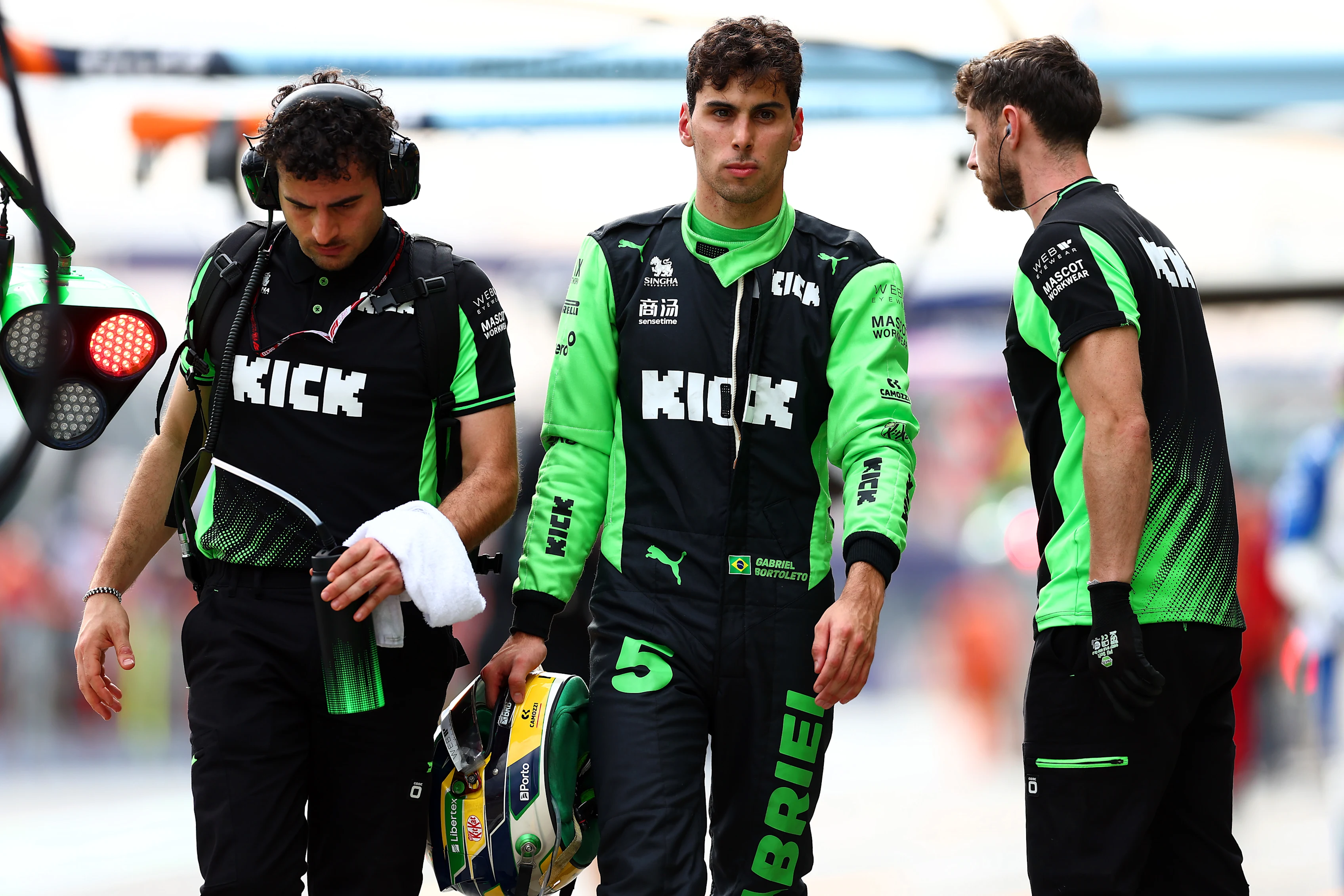 Gabriel Bortoleto looks on in the Pitlane during qualifying ahead of the F1 Grand Prix of Australia at Albert Park Grand Prix Circuit on March 15, 2025 in Melbourne, Australia. (Photo by Bryn Lennon - Formula 1/Formula 1 via Getty Images)