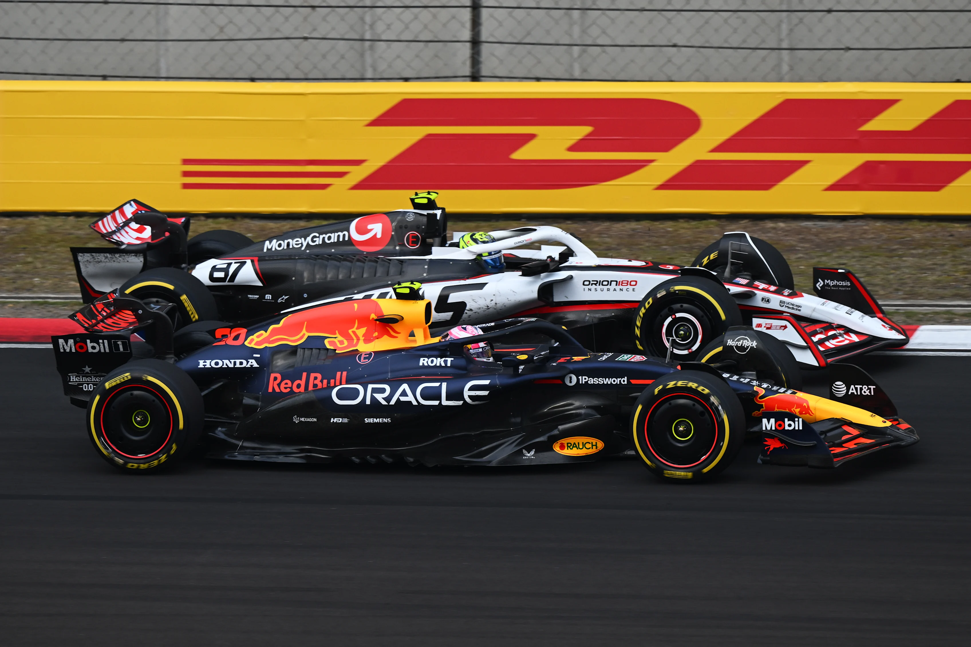 Liam Lawson and Oliver Bearman battle for track position during the F1 Grand Prix of China at Shanghai International Circuit on March 23, 2025 in Shanghai, China. (Photo by Clive Mason/Getty Images)