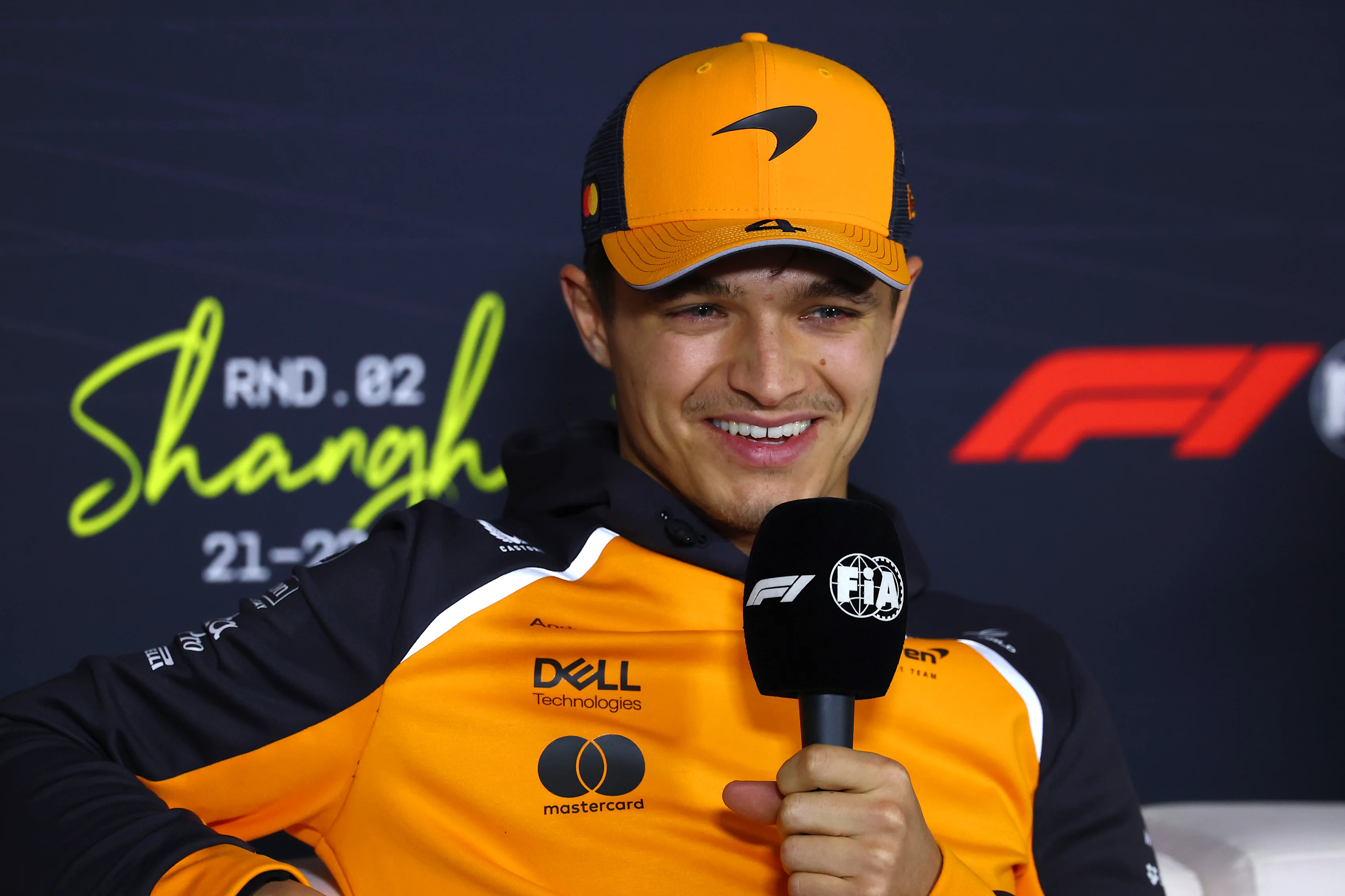 SHANGHAI, CHINA - MARCH 20: Lando Norris of Great Britain and McLaren in the Drivers Press Conference during previews ahead of the F1 Grand Prix of China at Shanghai International Circuit on March 20, 2025 in Shanghai, China. (Photo by Clive Rose/Getty Images)