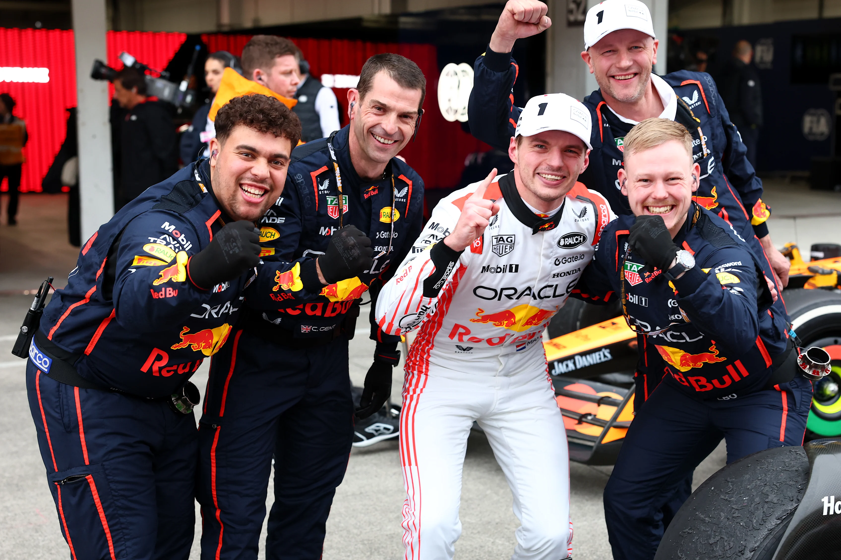 SUZUKA, JAPAN - APRIL 06: Race winner Max Verstappen of the Netherlands and Oracle Red Bull Racing celebrates with teammates in parc ferme during the F1 Grand Prix of Japan at Suzuka Circuit on April 06, 2025 in Suzuka, Japan. (Photo by Mark Thompson/Getty Images)