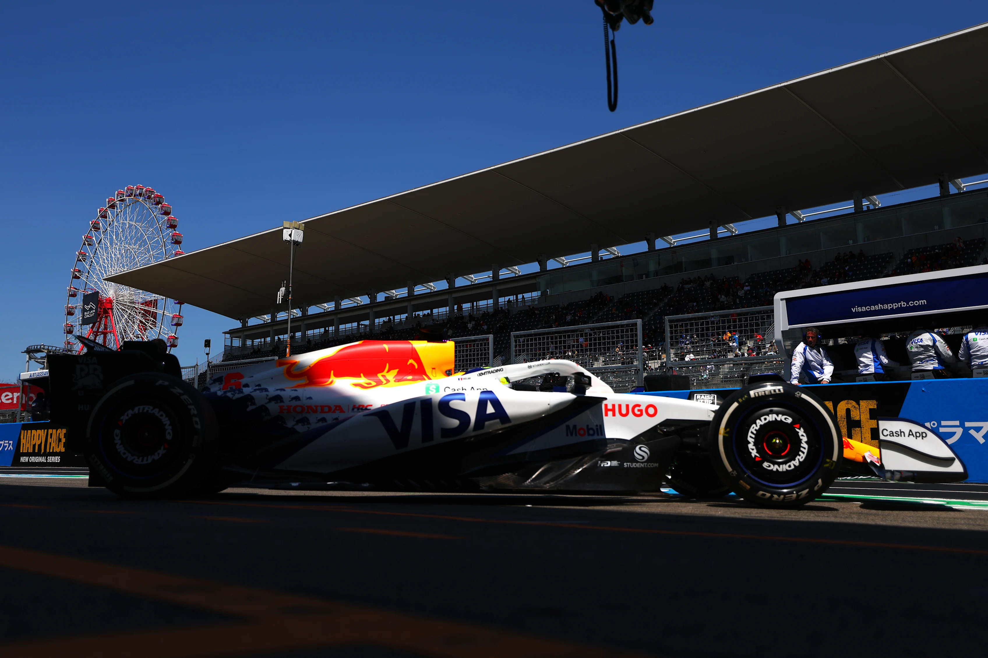 SUZUKA, JAPAN - APRIL 04: Isack Hadjar of France driving the (6) Visa Cash App Racing Bulls VCARB 02 leaves the garage during practice ahead of the F1 Grand Prix of Japan at Suzuka Circuit on April 04, 2025 in Suzuka, Japan. (Photo by Bryn Lennon - Formula 1/Formula 1 via Getty Images)