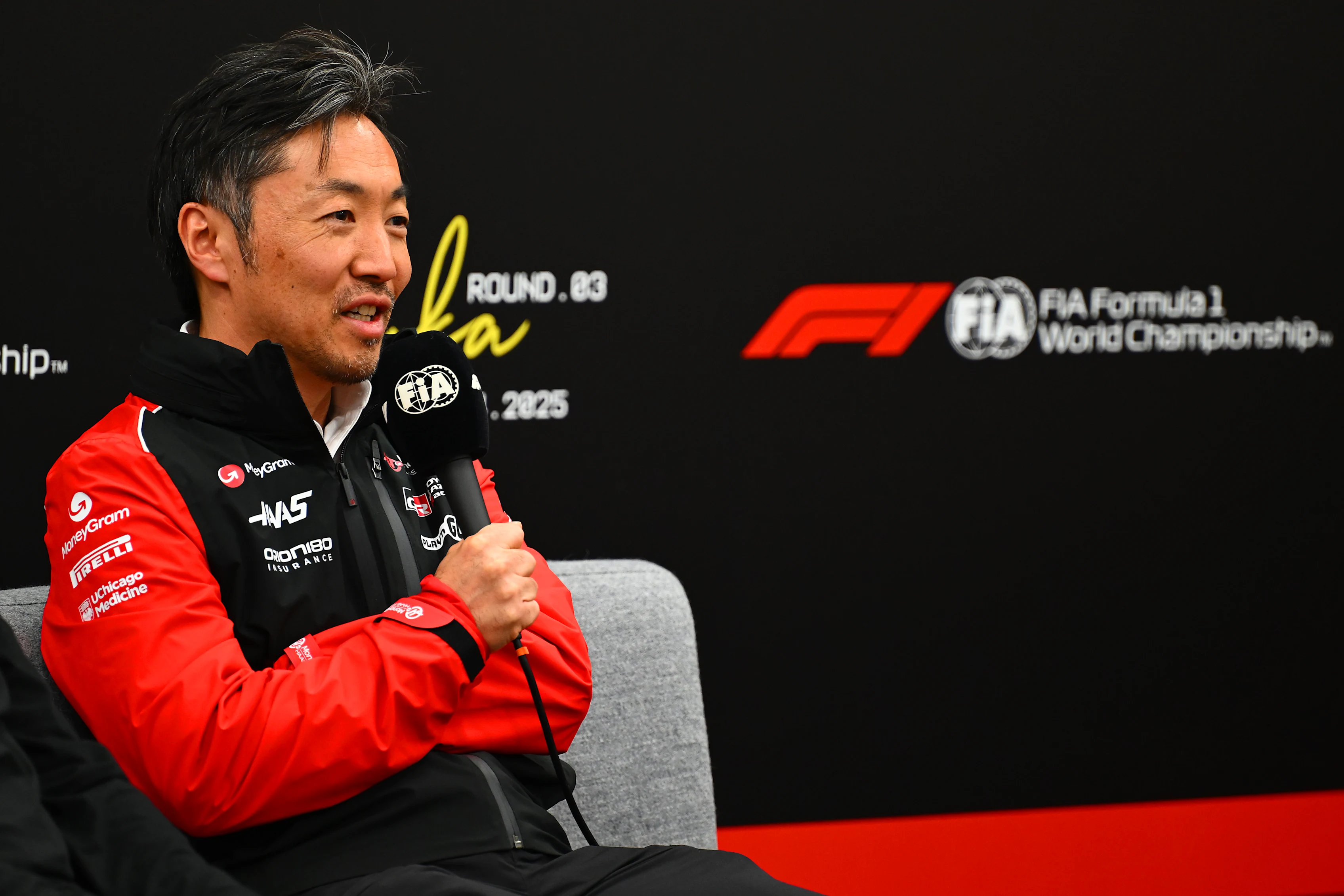 SUZUKA, JAPAN - APRIL 04: Ayao Komatsu, Team Principal of Haas F1 in the Team Principals Press Conference during practice ahead of the F1 Grand Prix of Japan at Suzuka Circuit on April 04, 2025 in Suzuka, Japan. (Photo by Mark Sutton/Getty Images)