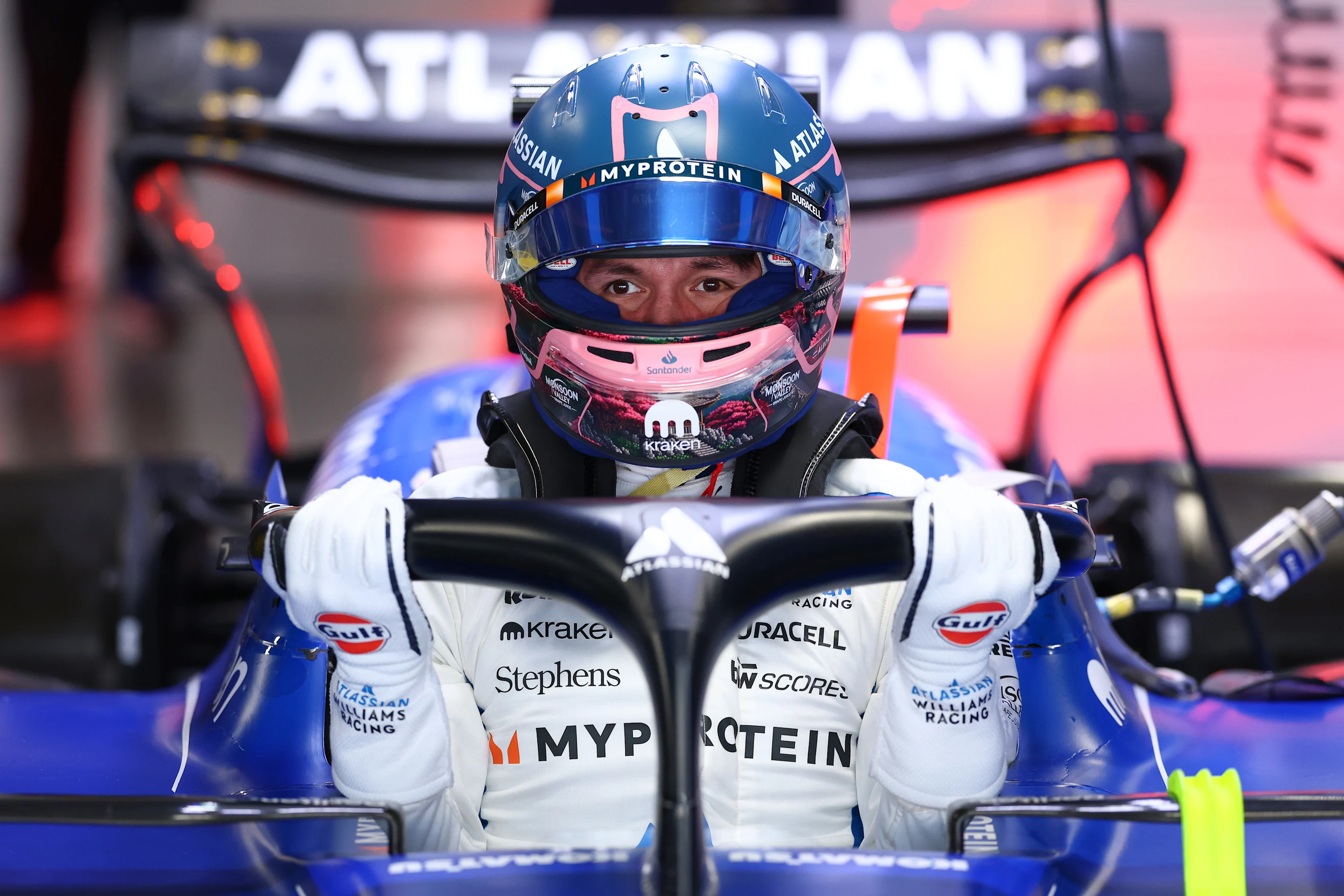 SUZUKA, JAPAN - APRIL 04: Alexander Albon of Thailand and Williams prepares to drive during practice ahead of the F1 Grand Prix of Japan at Suzuka Circuit on April 04, 2025 in Suzuka, Japan. (Photo by Clive Rose/Getty Images)