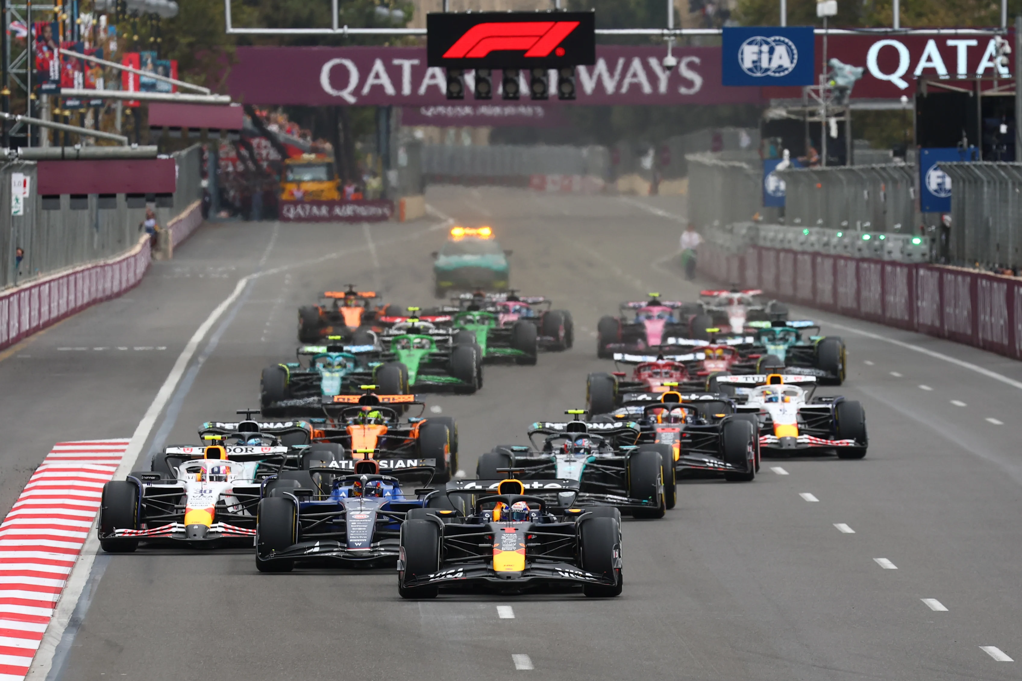 BAKU, AZERBAIJAN - SEPTEMBER 21: Max Verstappen of the Netherlands driving the (1) Oracle Red Bull