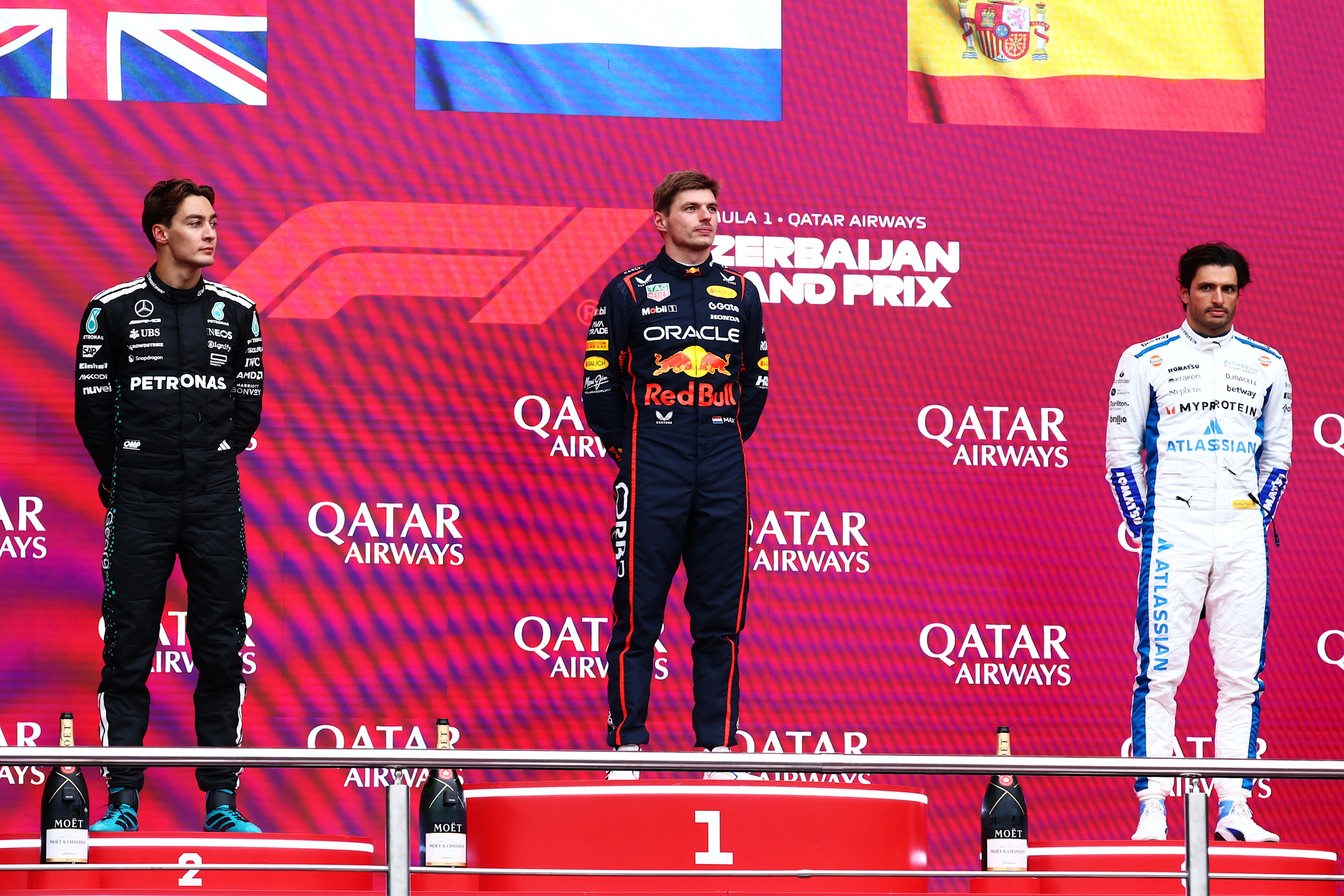 BAKU, AZERBAIJAN - SEPTEMBER 21: Race winner Max Verstappen of the Netherlands and Oracle Red Bull
