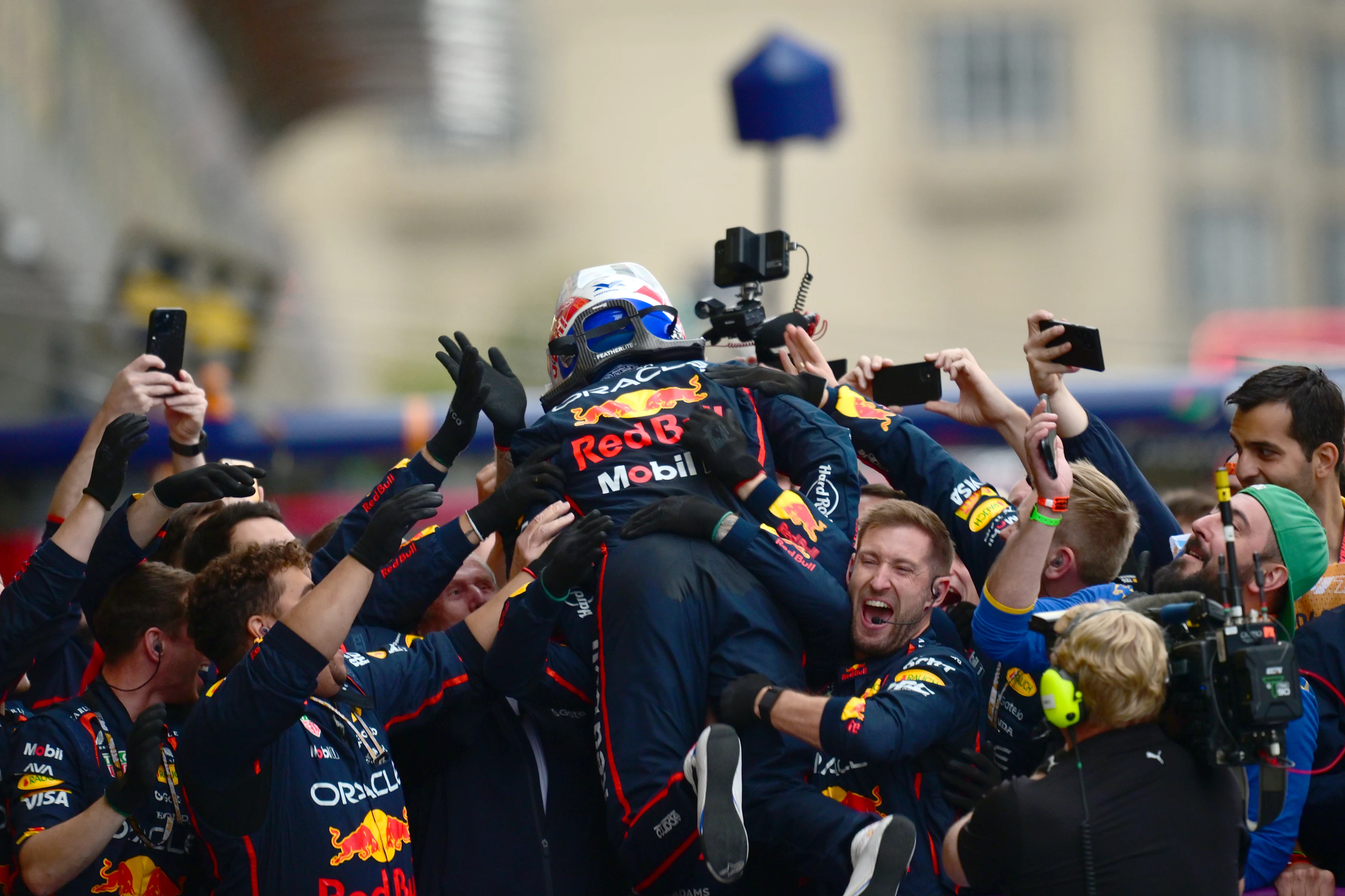 BAKU, AZERBAIJAN - SEPTEMBER 21: Race winner Max Verstappen of the Netherlands and Oracle Red Bull