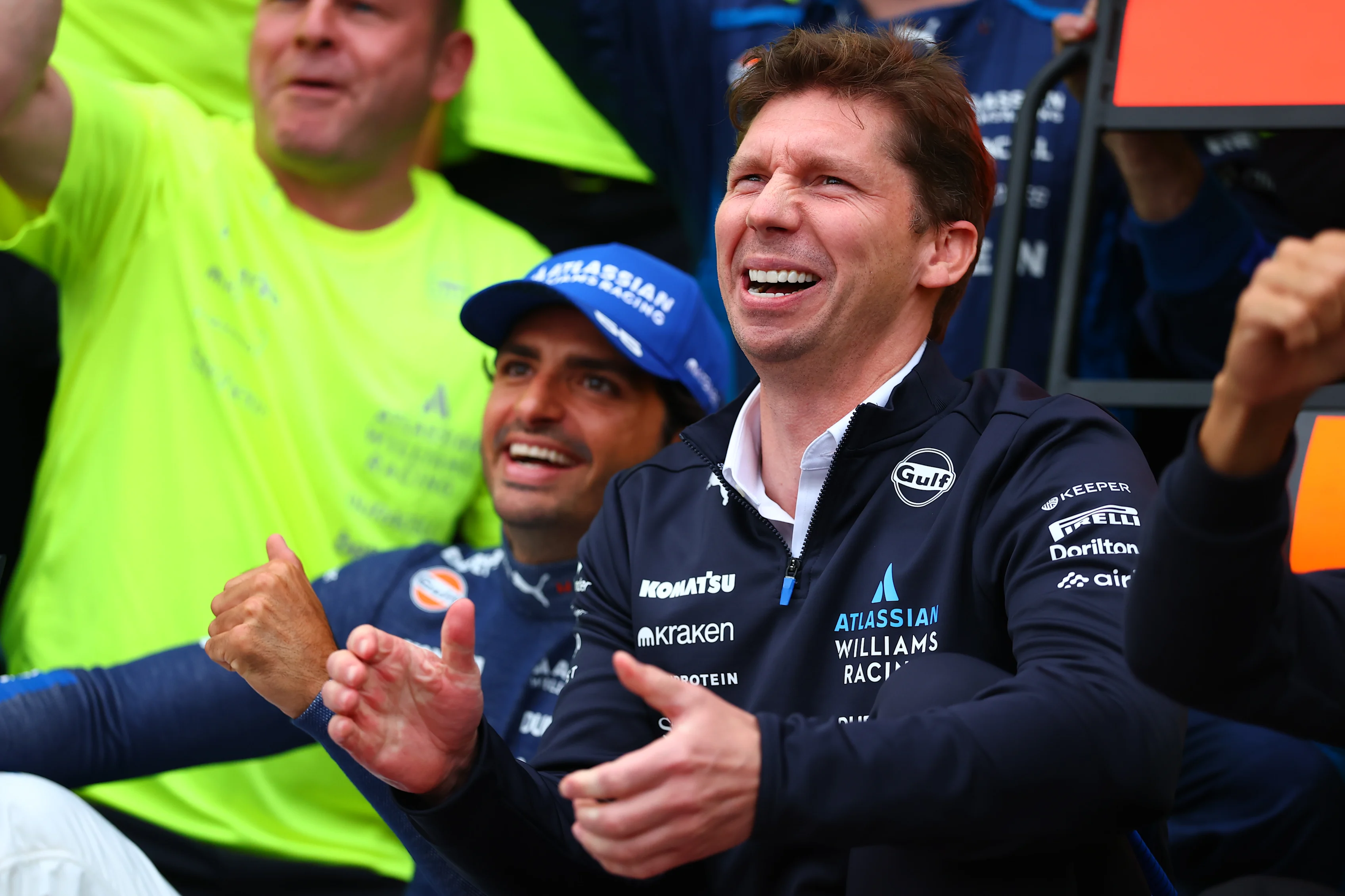 BAKU, AZERBAIJAN - SEPTEMBER 21: Third placed Carlos Sainz of Spain and Williams James Vowles, Team