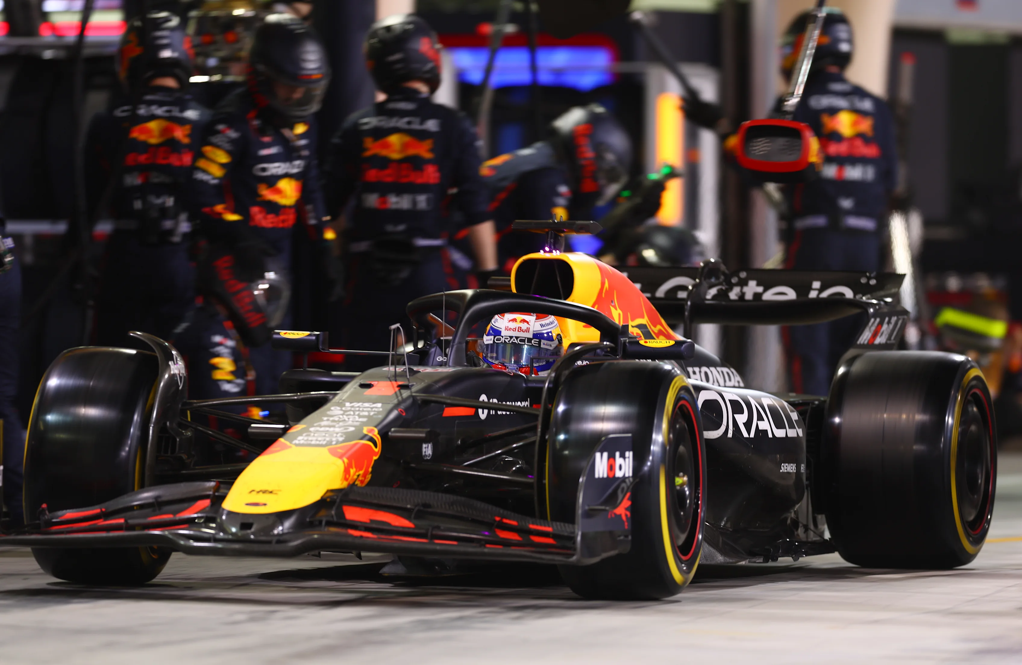 BAHRAIN, BAHRAIN - APRIL 13: Max Verstappen of the Netherlands driving the (1) Oracle Red Bull