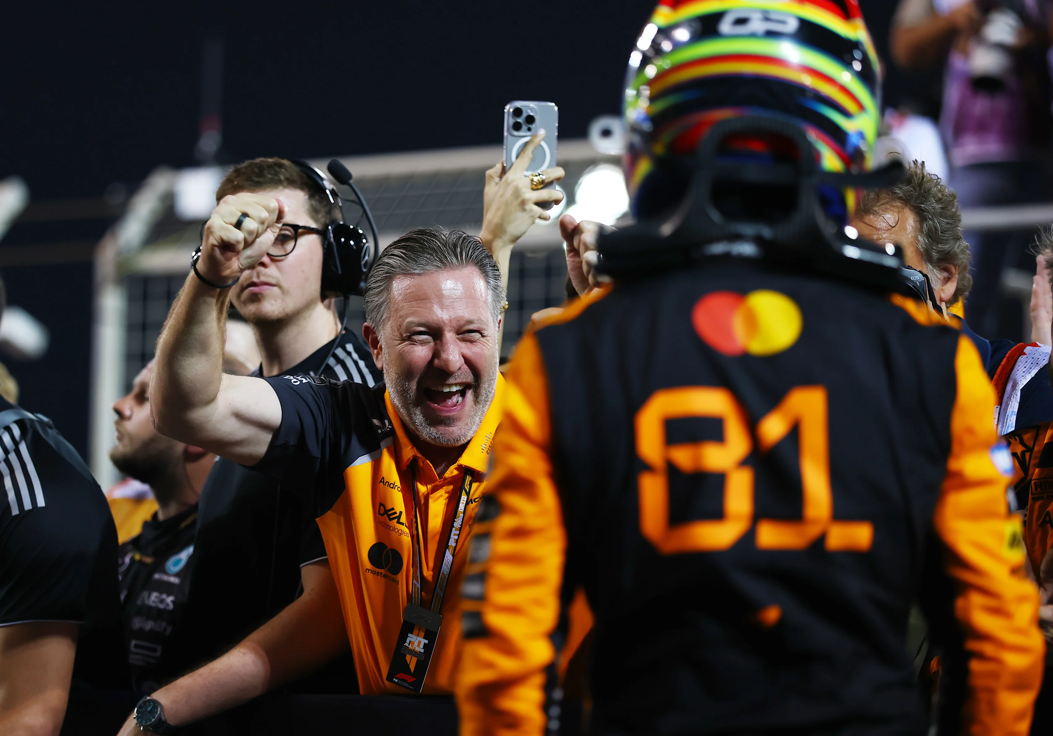 BAHRAIN, BAHRAIN - APRIL 13: Zak Brown, Chief Executive Officer of McLaren and Race winner Oscar