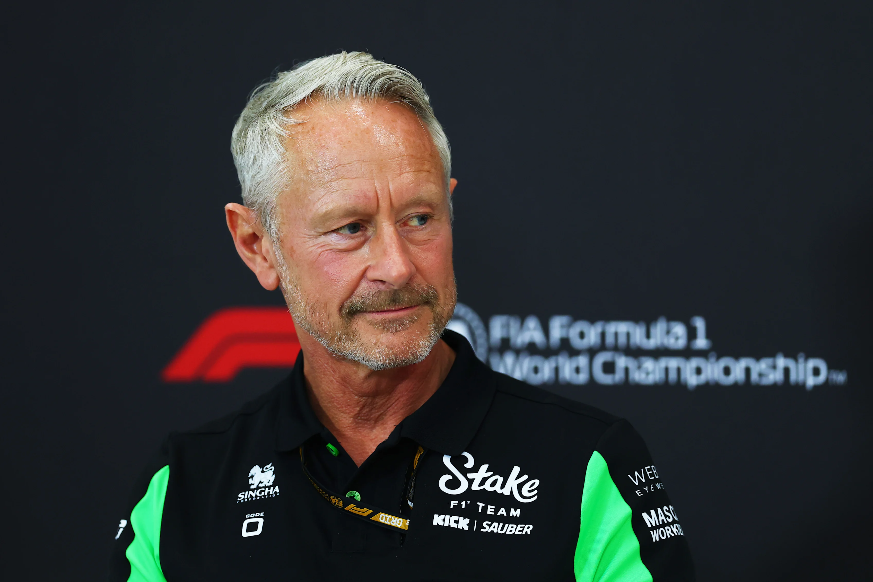 BAHRAIN, BAHRAIN - APRIL 11: Jonathan Wheatley, Team Principal of Stake F1 Team Kick Sauber looks on in the Team Principals Press Conference during practice ahead of the F1 Grand Prix of Bahrain at Bahrain International Circuit on April 11, 2025 in Bahrain, Bahrain. (Photo by Bryn Lennon/Getty Images)