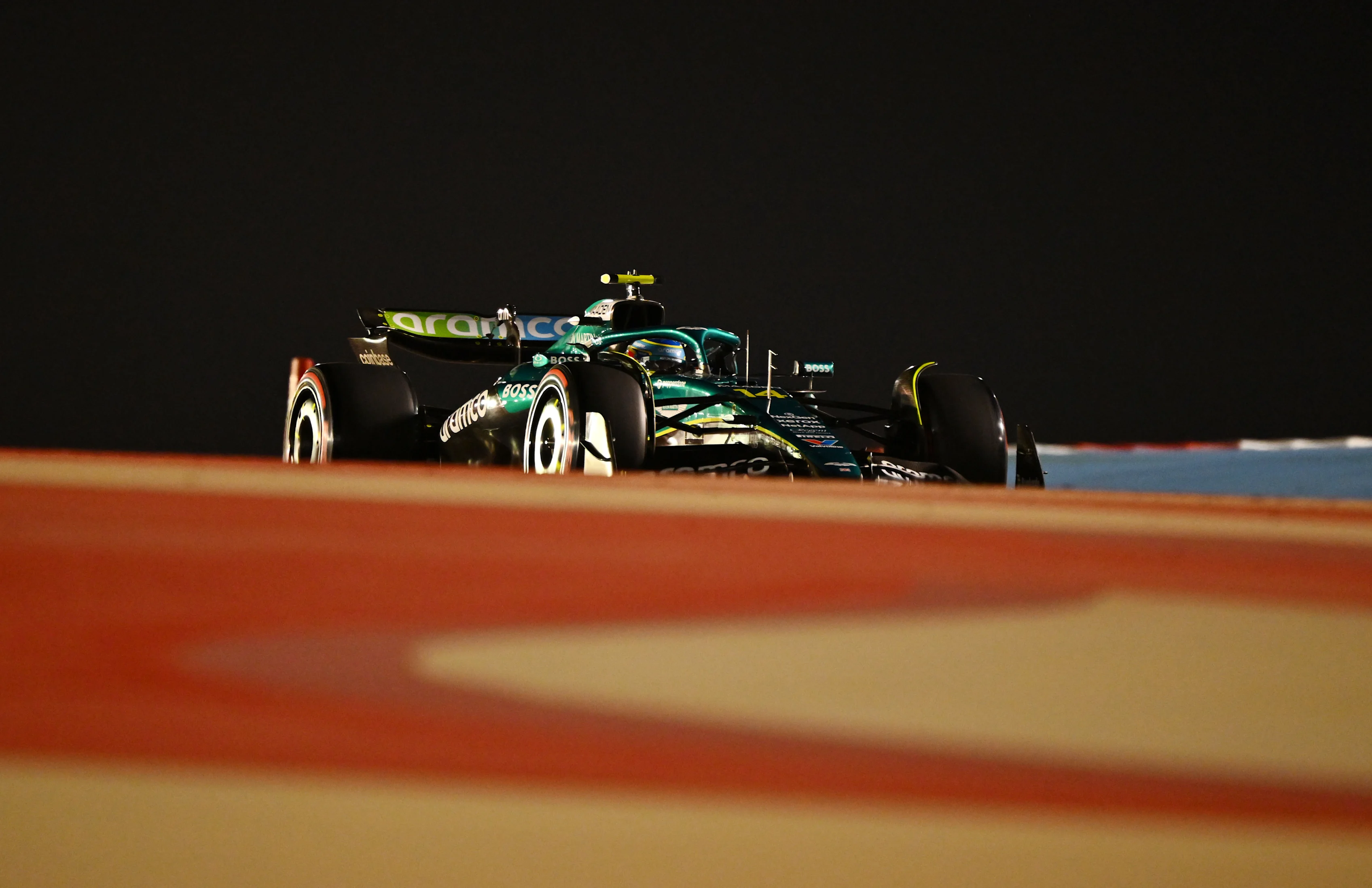 BAHRAIN, BAHRAIN - APRIL 12: Fernando Alonso of Spain driving the (14) Aston Martin F1 Team AMR25 Mercedes on track during qualifying ahead of the F1 Grand Prix of Bahrain at Bahrain International Circuit on April 12, 2025 in Bahrain, Bahrain. (Photo by Mark Sutton - Formula 1/Formula 1 via Getty Images)