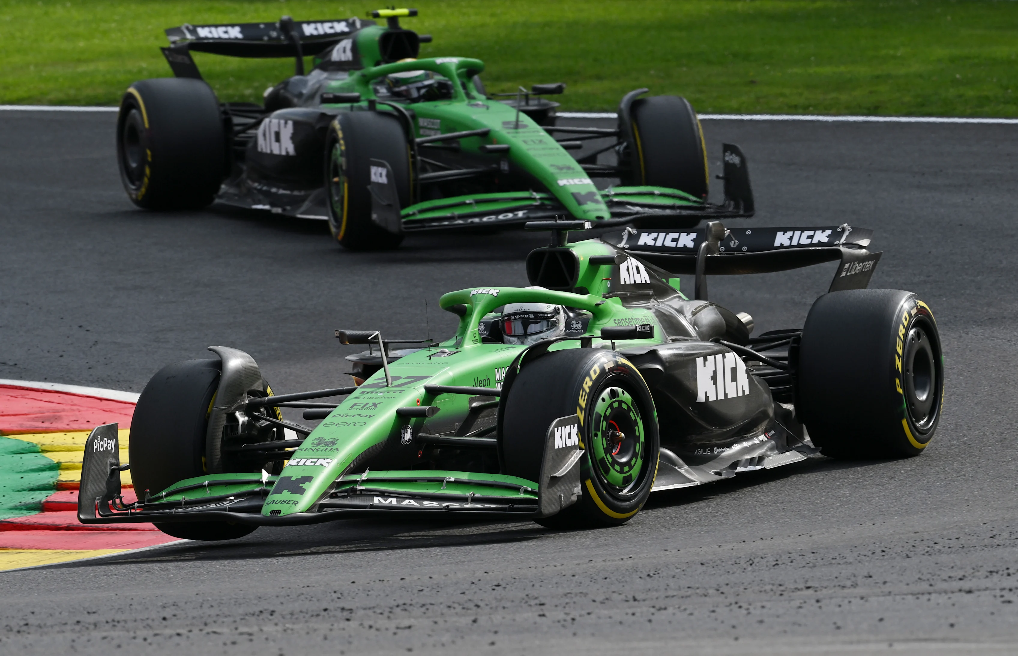 SPA, BELGIUM - JULY 27: Nico Hulkenberg of Germany driving the (27) Kick Sauber C45 Ferrari leads