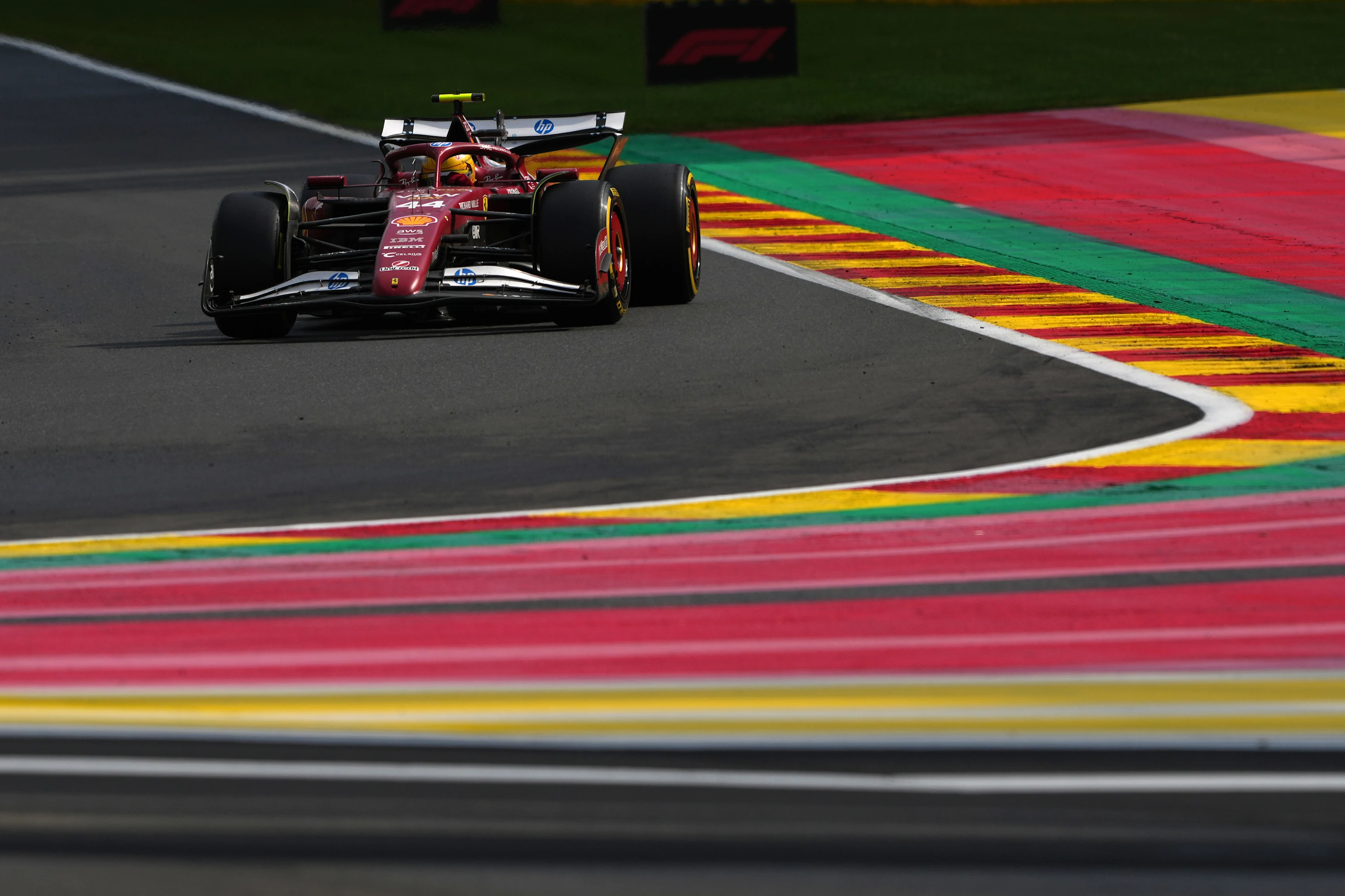 SPA, BELGIUM - JULY 27: Lewis Hamilton of Great Britain driving the (44) Scuderia Ferrari SF-25 on