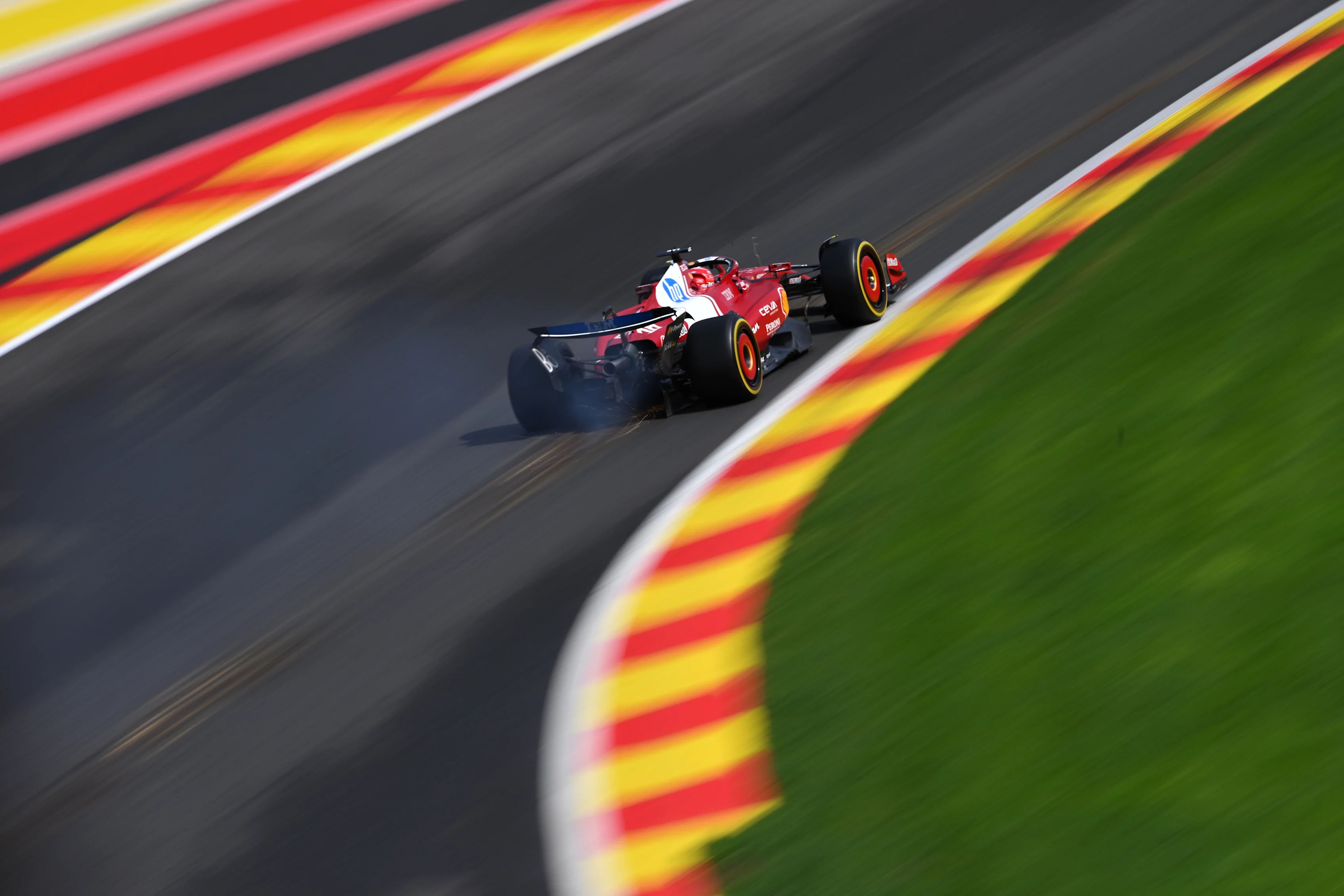 SPA, BELGIUM - JULY 27: Charles Leclerc of Monaco driving the (16) Scuderia Ferrari SF-25 on track