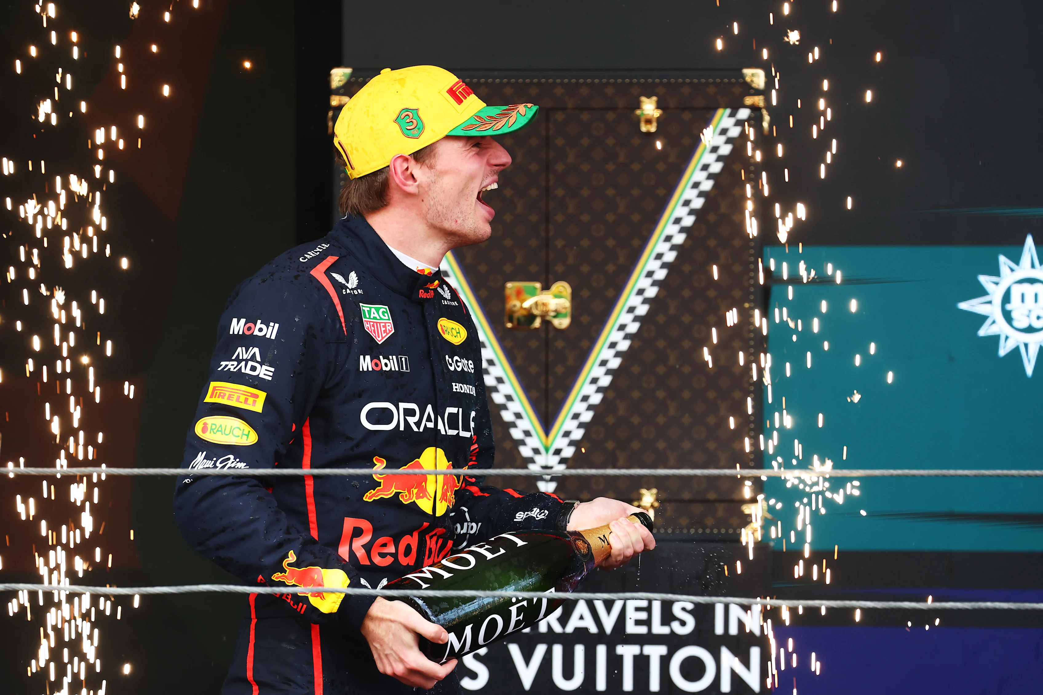 SAO PAULO, BRAZIL - NOVEMBER 09: Third placed Max Verstappen of the Netherlands and Oracle Red Bull