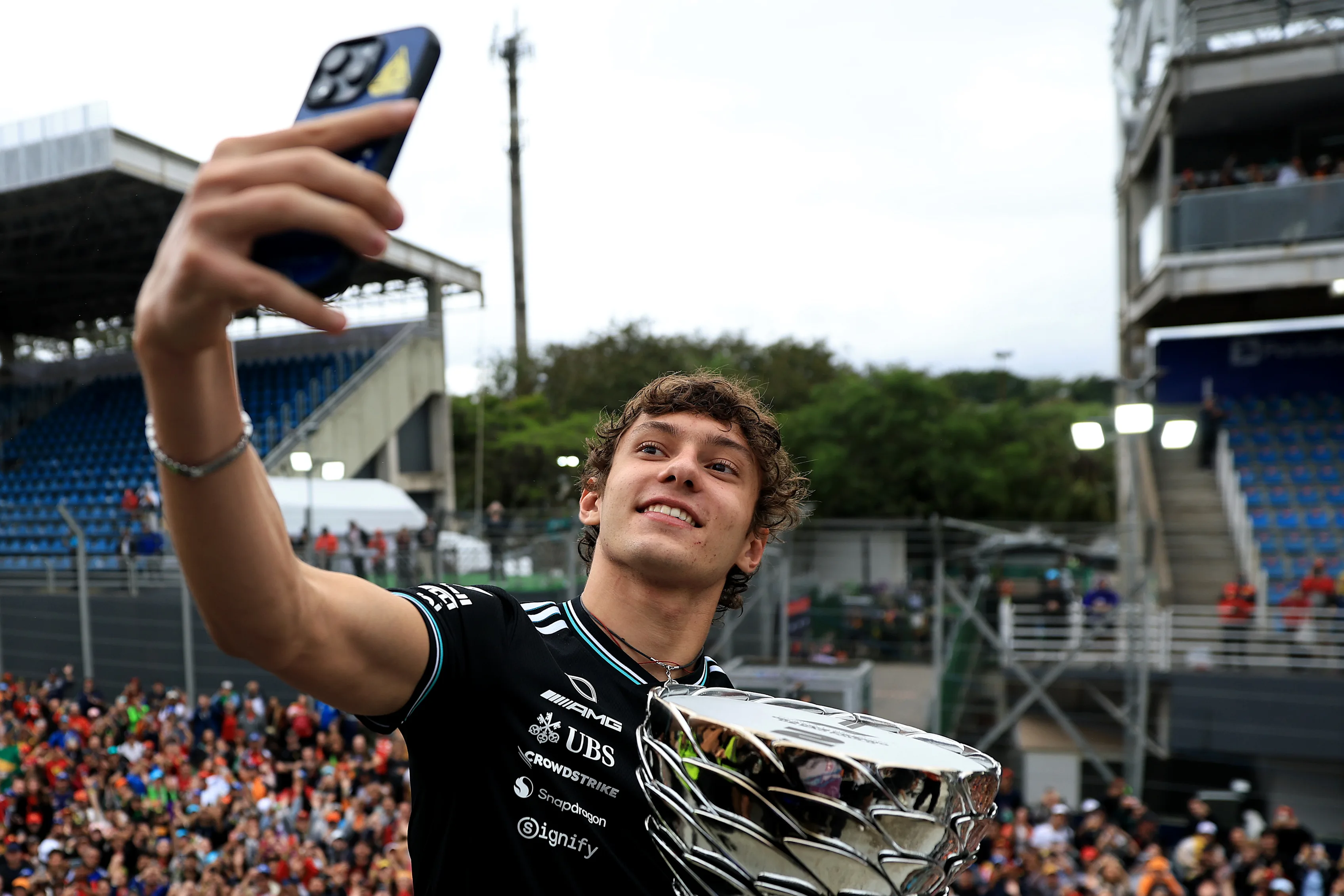 SAO PAULO, BRAZIL - NOVEMBER 09: Second placed Andrea Kimi Antonelli of Italy and Mercedes AMG