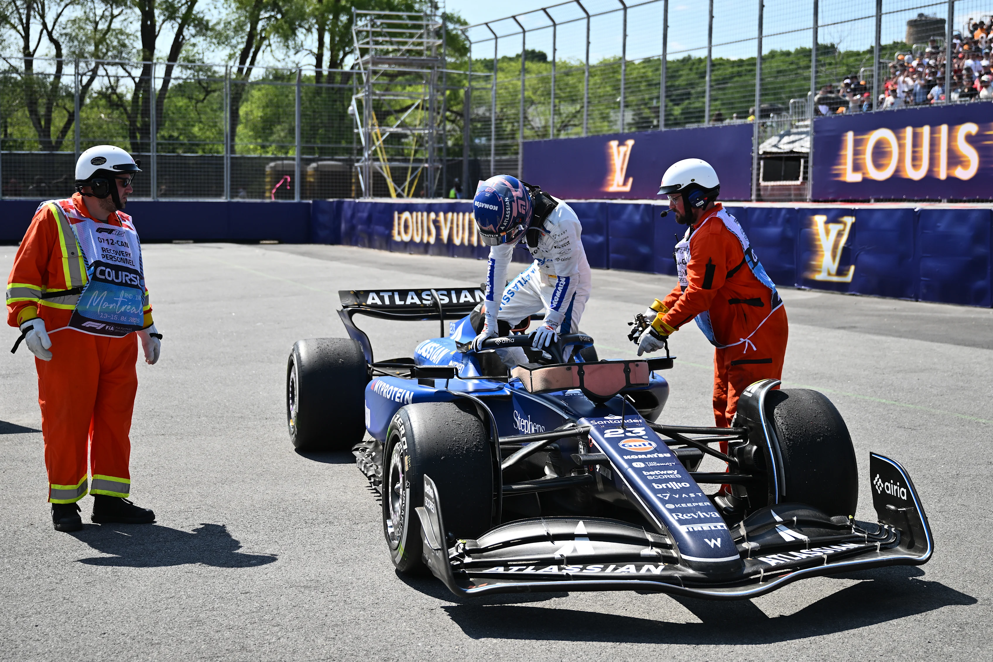 MONTREAL, QUEBEC - JUNE 15: Alexander Albon of Thailand and Williams climbs out of his car during