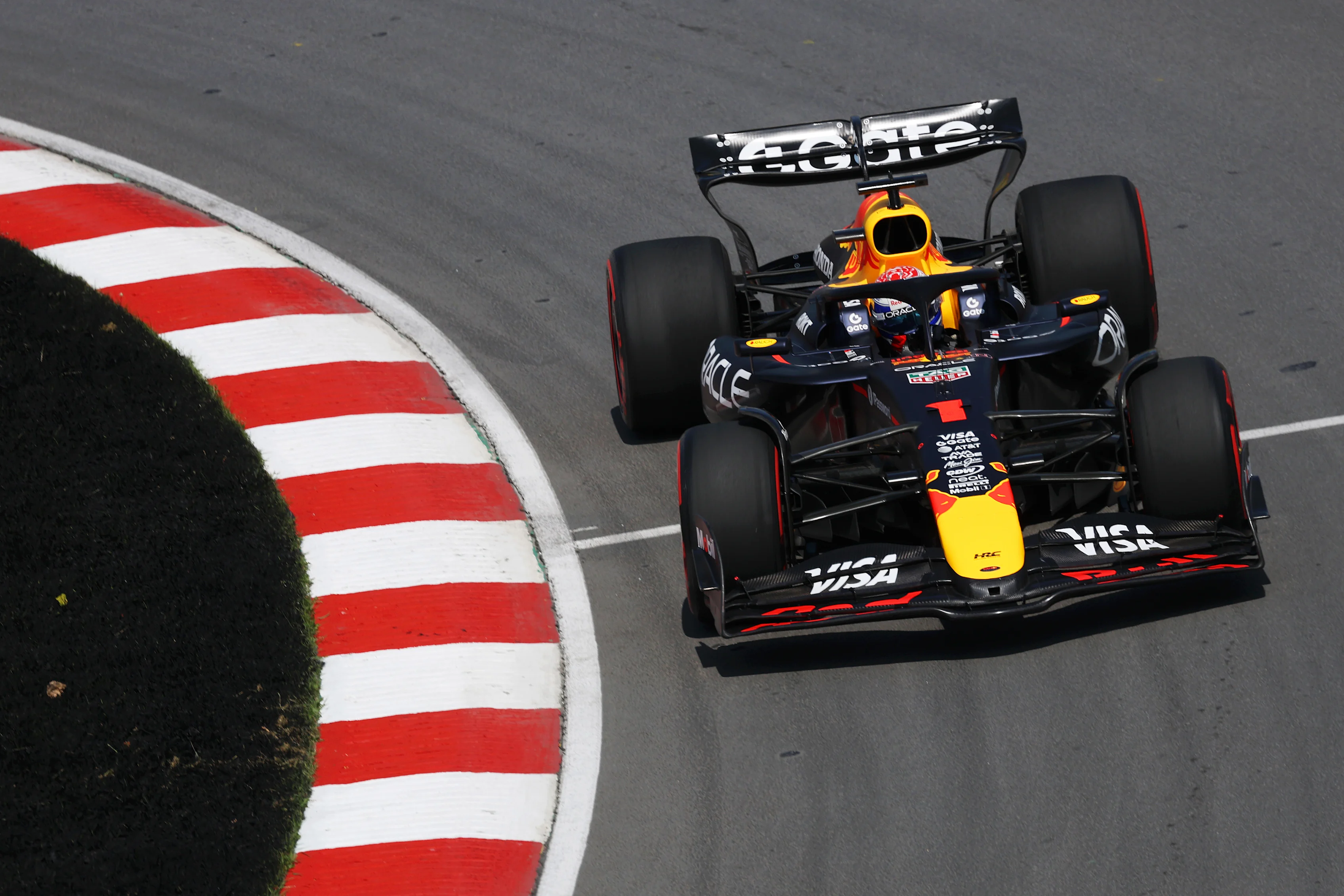 MONTREAL, QUEBEC - JUNE 13: Max Verstappen of the Netherlands driving the (1) Oracle Red Bull Racing RB21 on track during practice ahead of the F1 Grand Prix of Canada at Circuit Gilles-Villeneuve on June 13, 2025 in Montreal, Quebec. (Photo by Mark Thompson/Getty Images)