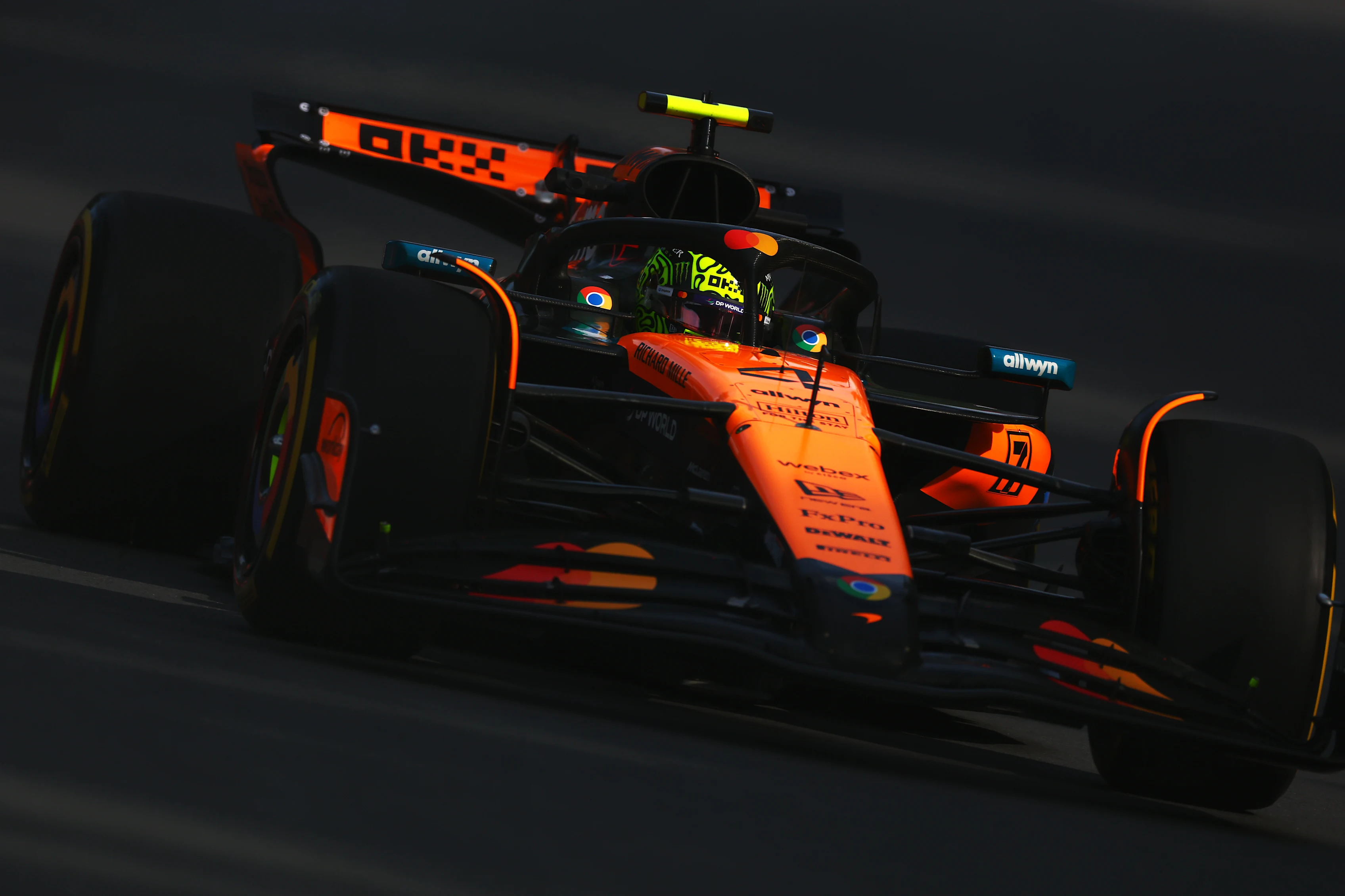 MONTREAL, QUEBEC - JUNE 13: Lando Norris of Great Britain driving the (4) McLaren MCL39 Mercedes on track during practice ahead of the F1 Grand Prix of Canada at Circuit Gilles-Villeneuve on June 13, 2025 in Montreal, Quebec. (Photo by Clive Rose/Getty Images)