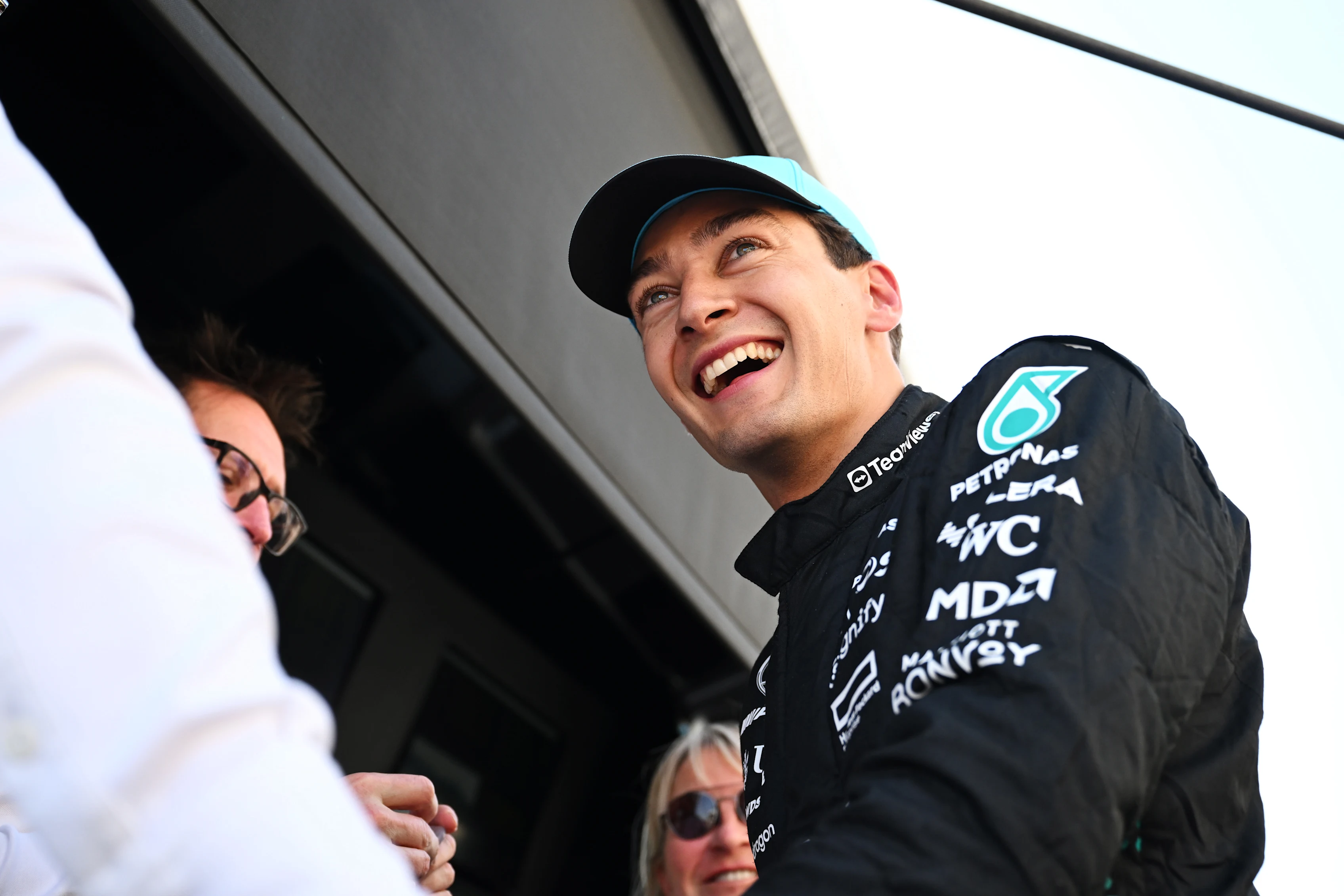 MONTREAL, QUEBEC - JUNE 14: Pole position qualifier George Russell of Great Britain and Mercedes AMG Petronas F1 Team looks on during qualifying ahead of the F1 Grand Prix of Canada at Circuit Gilles-Villeneuve on June 14, 2025 in Montreal, Quebec. (Photo by Mark Sutton - Formula 1/Formula 1 via Getty Images)