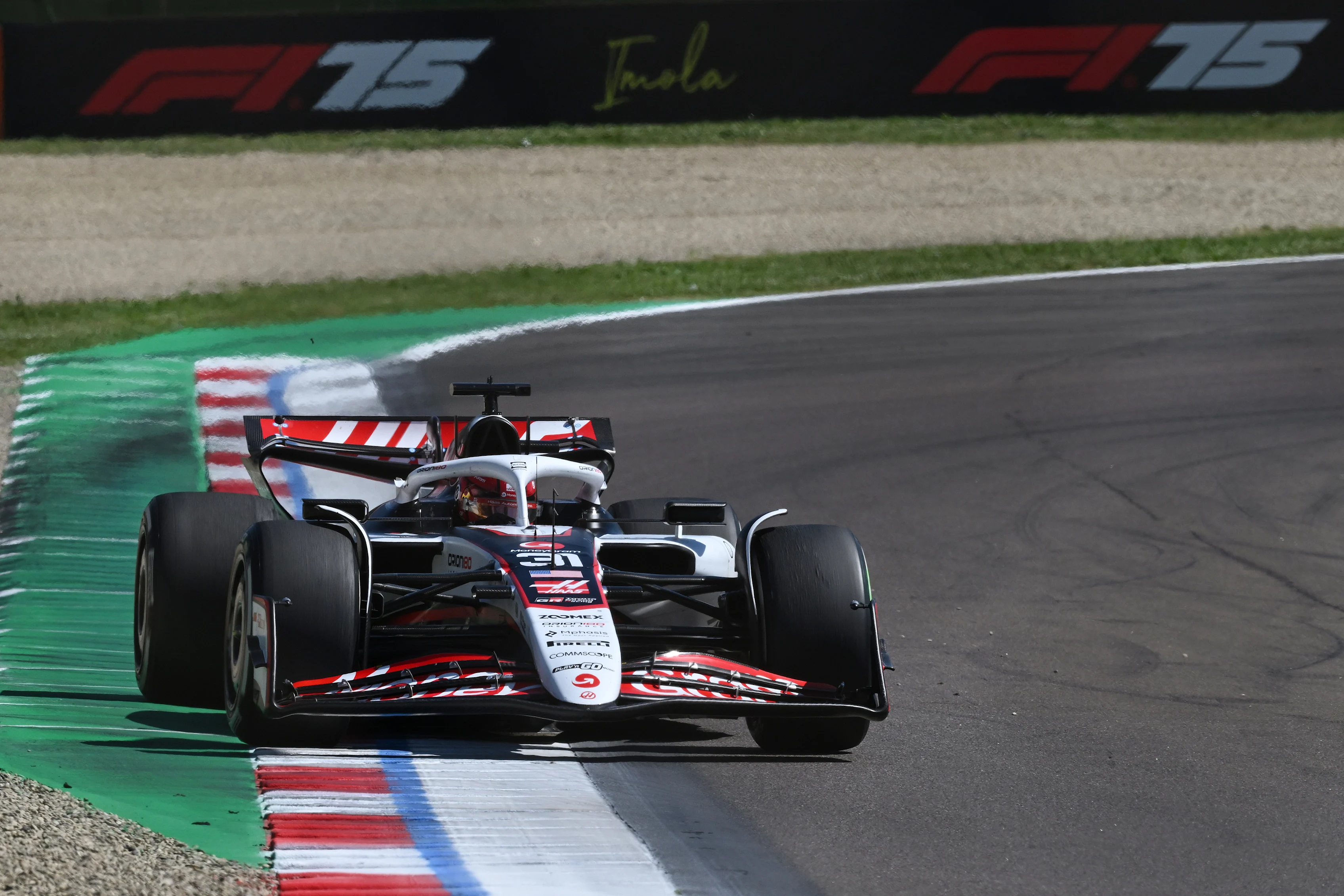IMOLA, ITALY - MAY 18: Esteban Ocon of France driving the (31) Haas F1 VF-25 Ferrari on track during the F1 Grand Prix of Emilia-Romagna at Autodromo Internazionale Enzo e Dino Ferrari on May 18, 2025 in Imola, Italy. (Photo by Mark Sutton - Formula 1/Formula 1 via Getty Images)