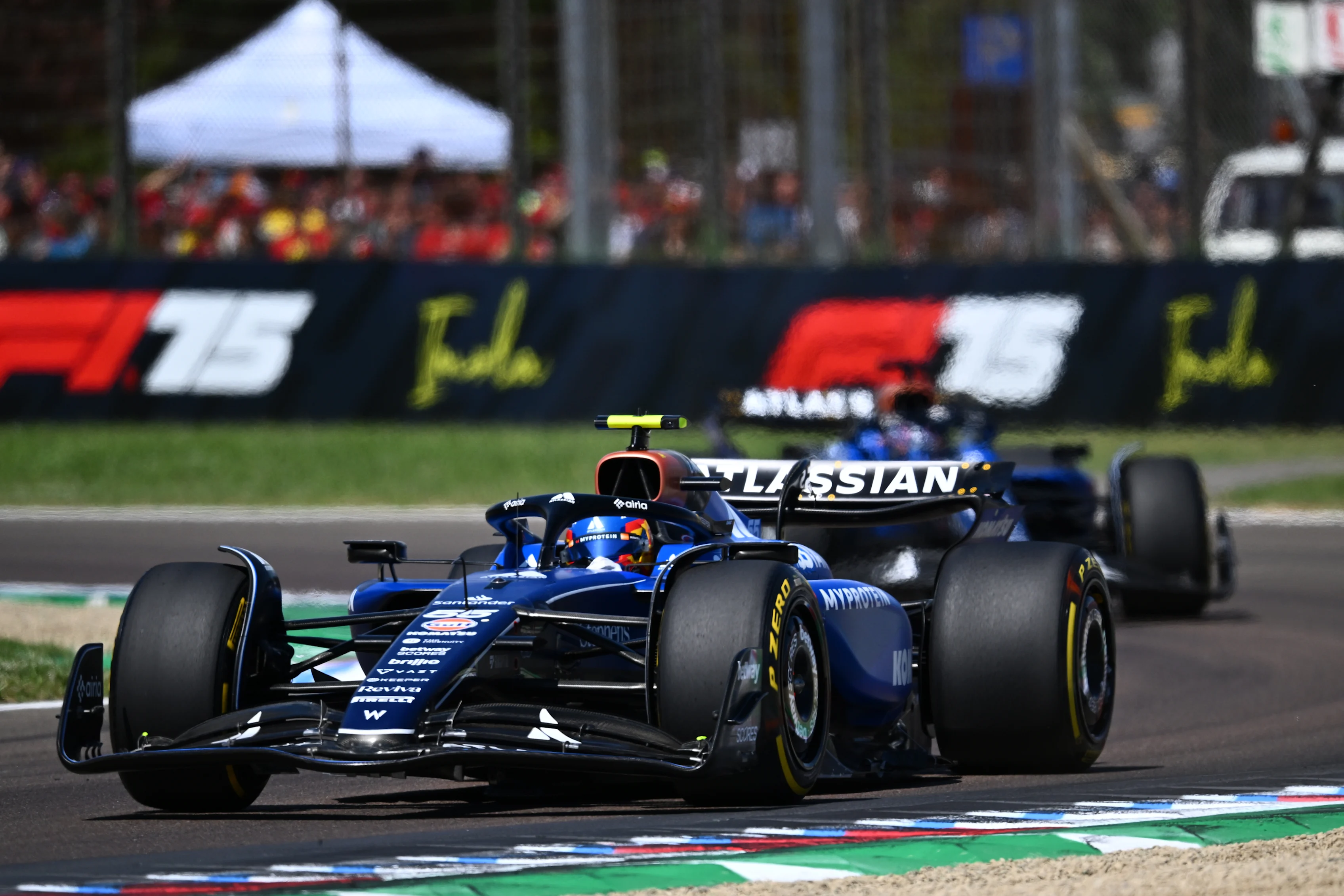 IMOLA, ITALY - MAY 18: Carlos Sainz of Spain driving the (55) Williams FW47 Mercedes leads