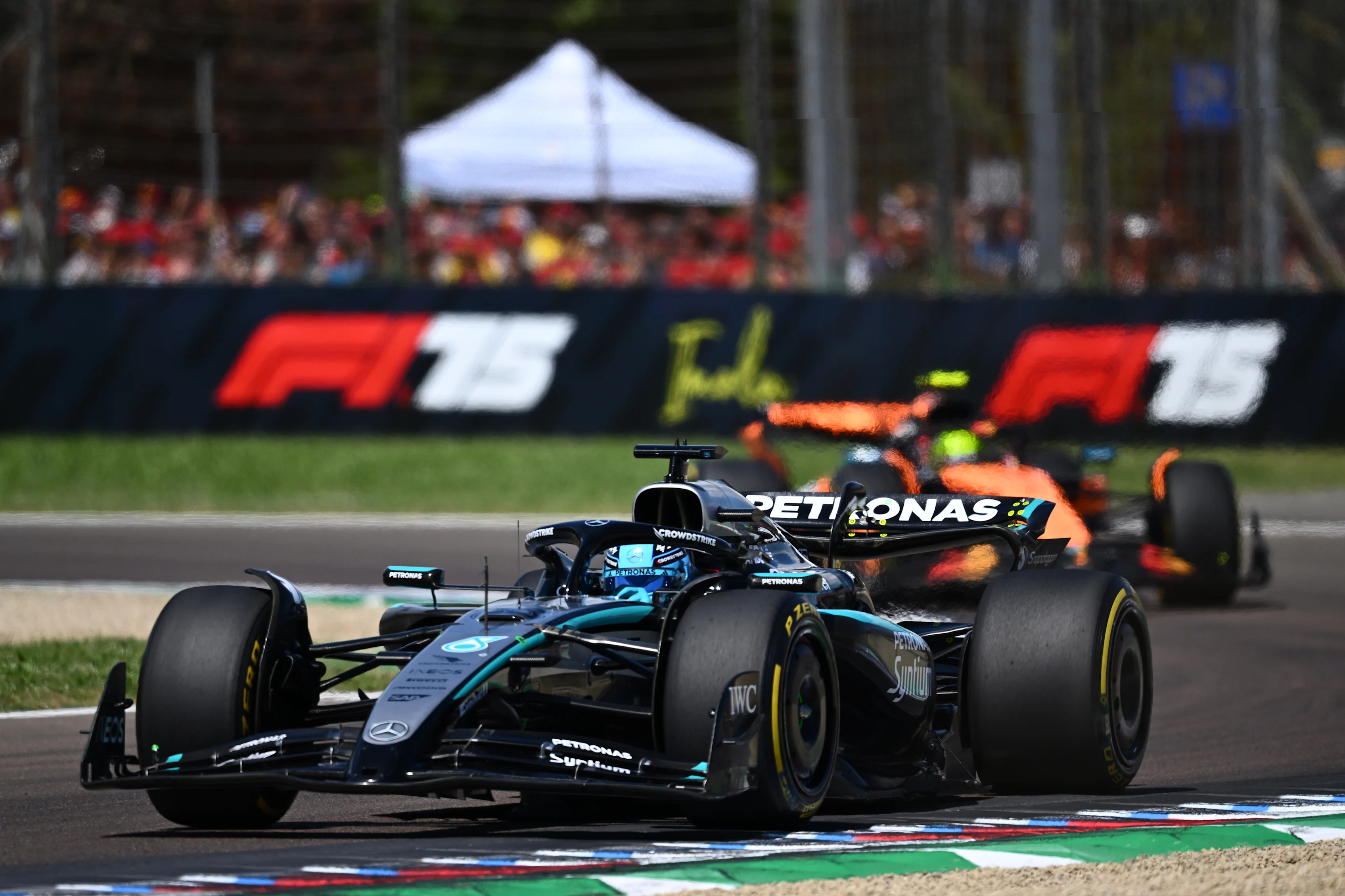 IMOLA, ITALY - MAY 18: George Russell of Great Britain driving the (63) Mercedes AMG Petronas F1