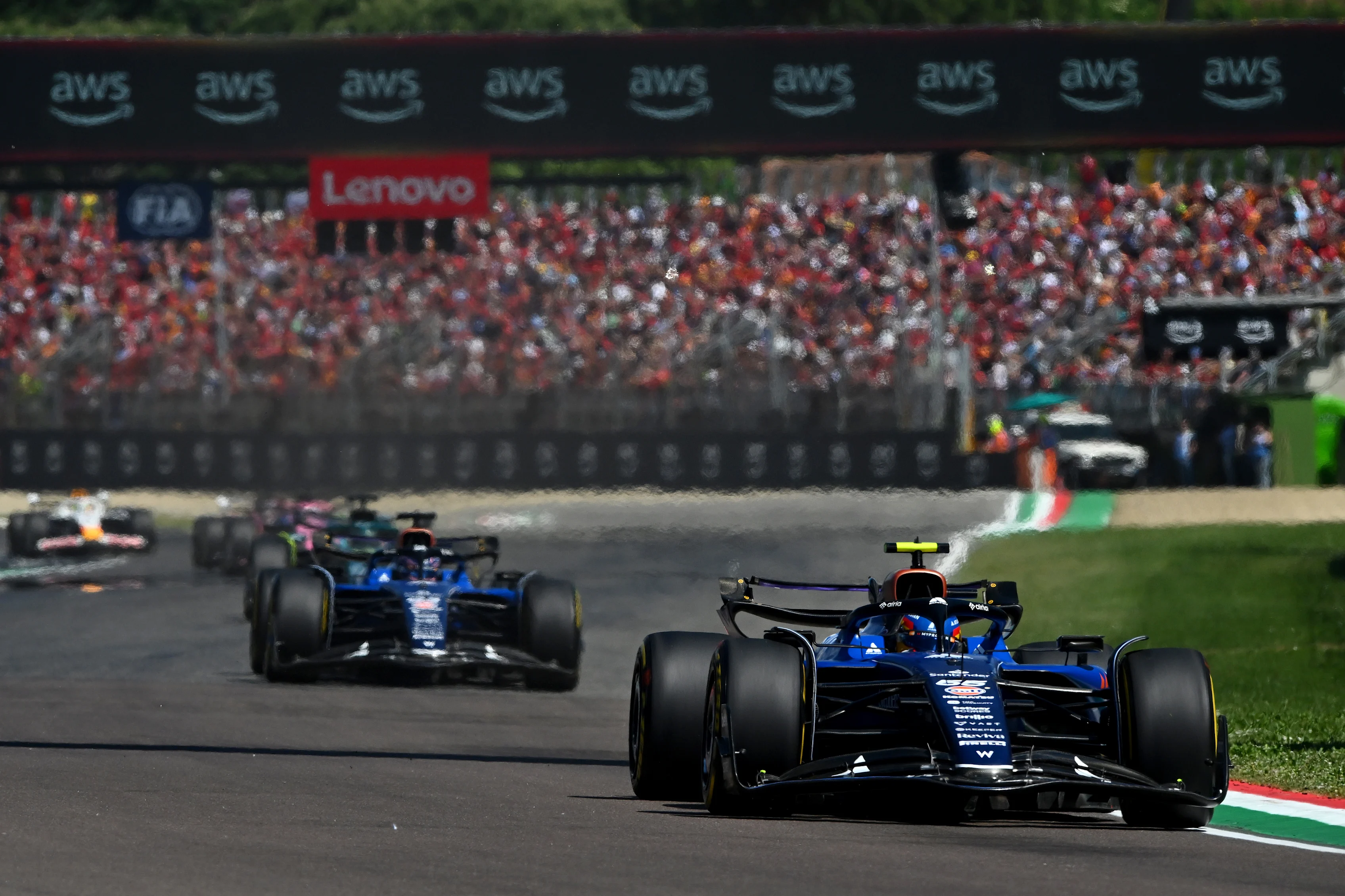 IMOLA, ITALY - MAY 18: Carlos Sainz of Spain driving the (55) Williams FW47 Mercedes leads
