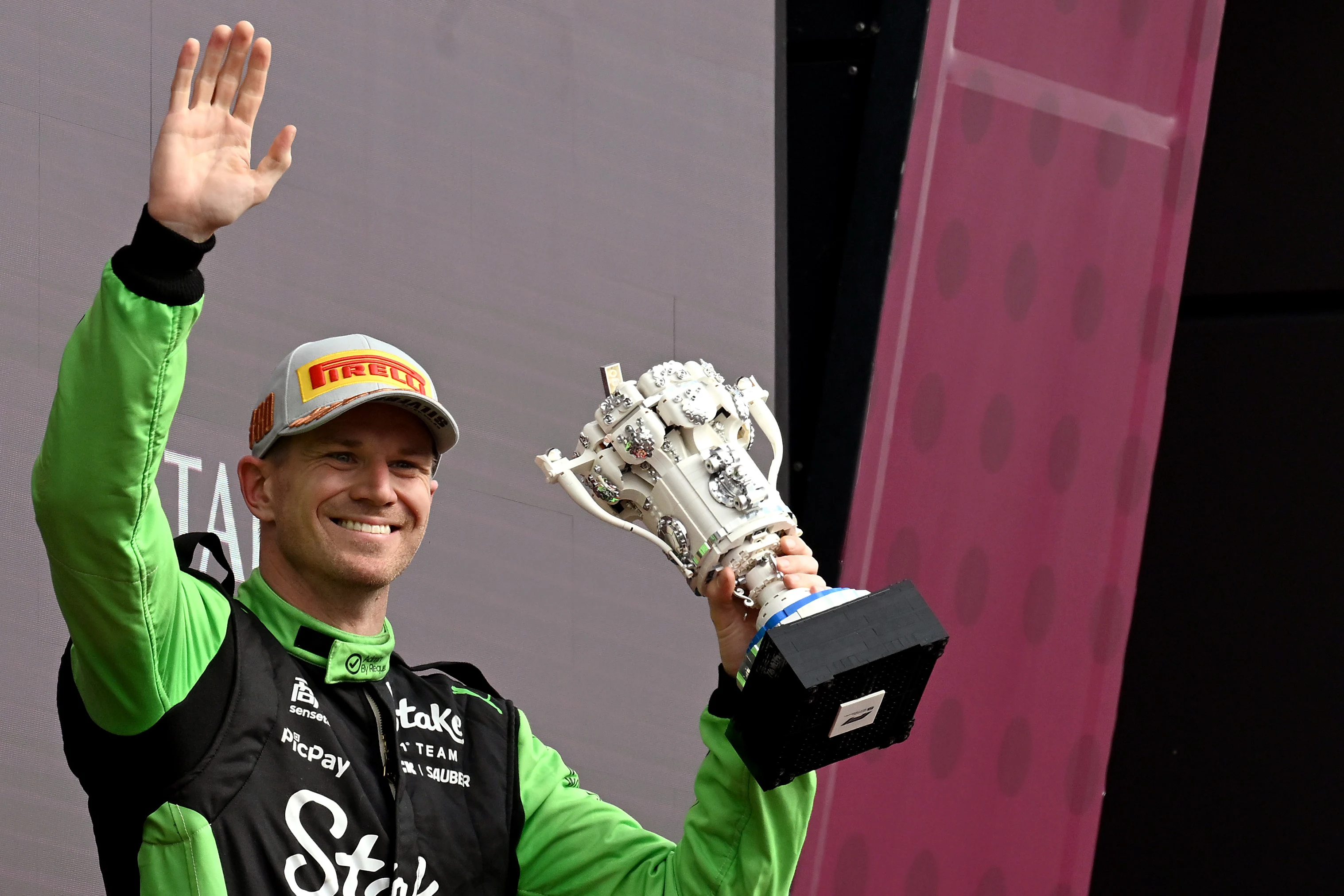 NORTHAMPTON, ENGLAND - JULY 06: Third placed Nico Hulkenberg of Germany and Stake F1 Team Kick