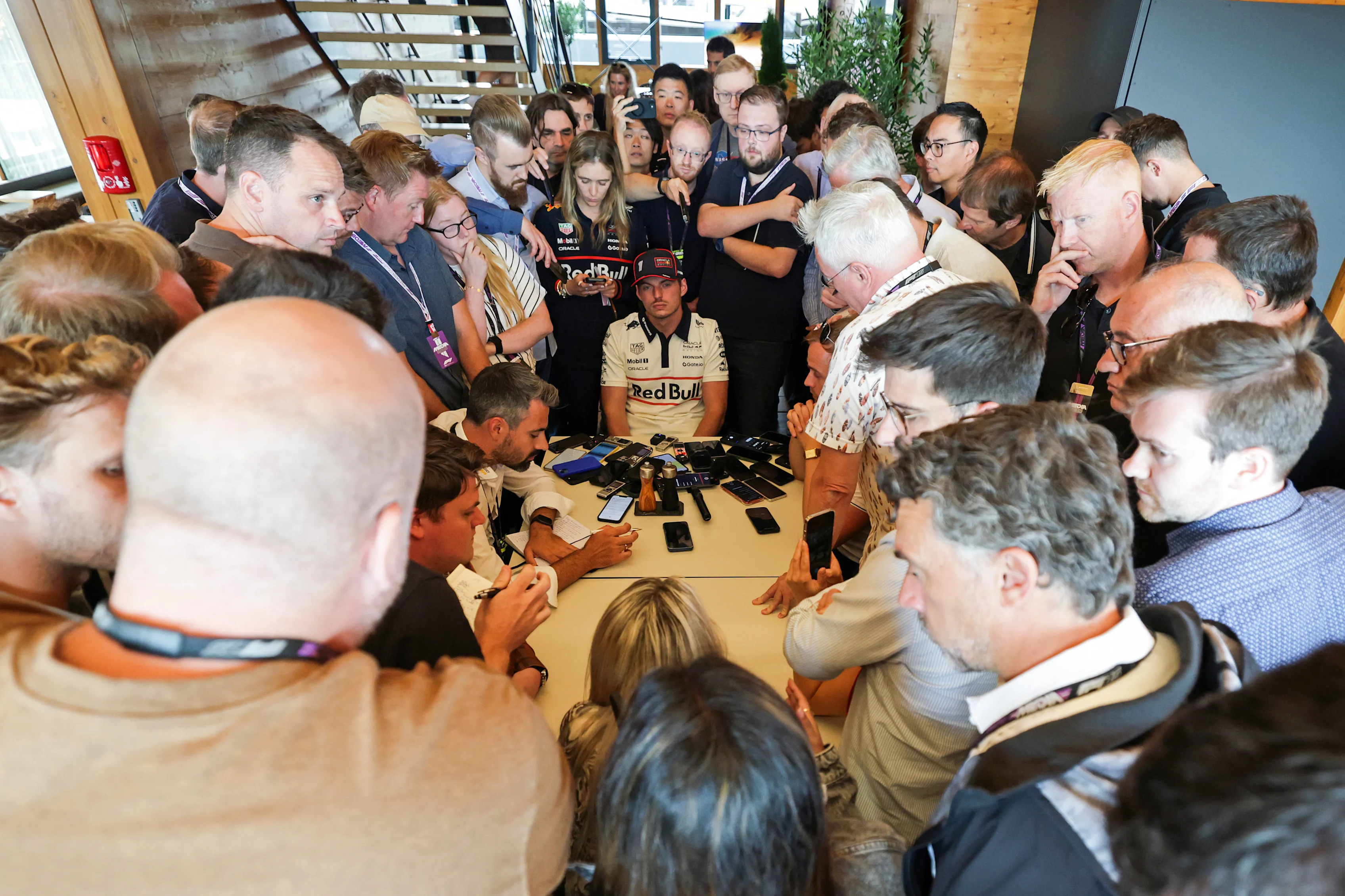 NORTHAMPTON, ENGLAND - JULY 03: Max Verstappen of the Netherlands and Oracle Red Bull Racing holds