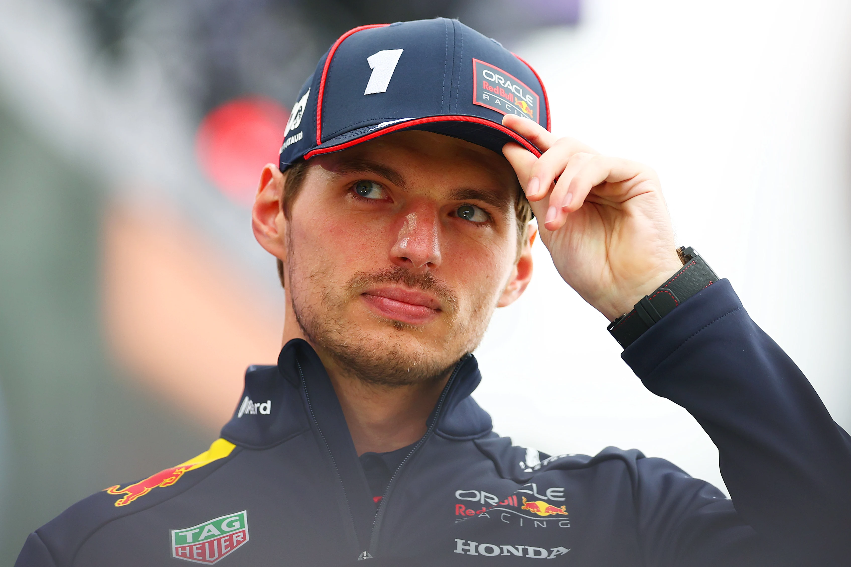 NORTHAMPTON, ENGLAND - JULY 05: Max Verstappen of the Netherlands and Oracle Red Bull Racing looks