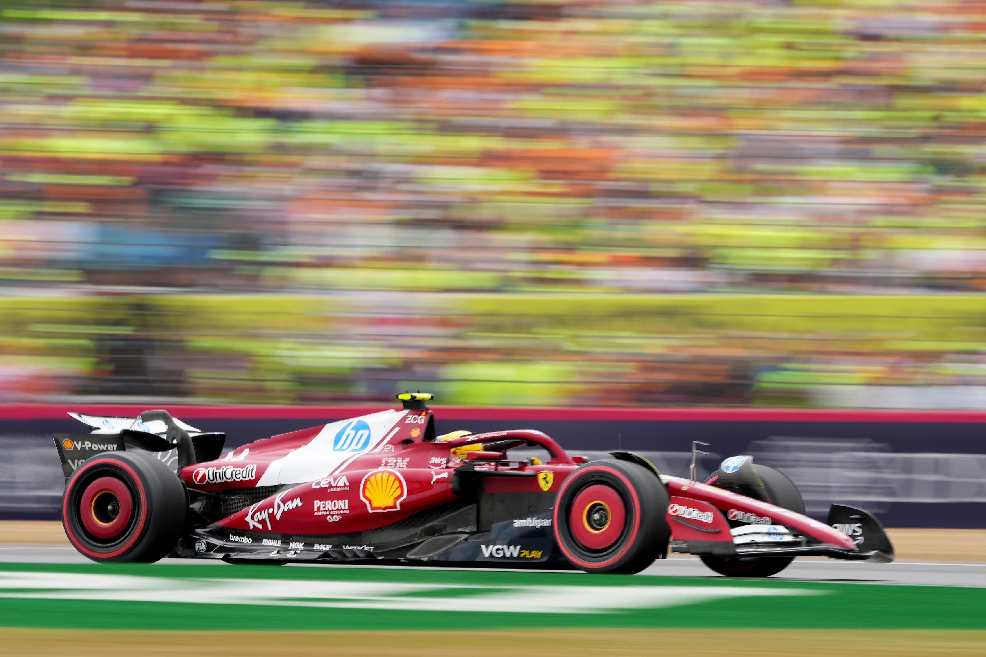 NORTHAMPTON, ENGLAND - JULY 05: Lewis Hamilton of Great Britain driving the (44) Scuderia Ferrari